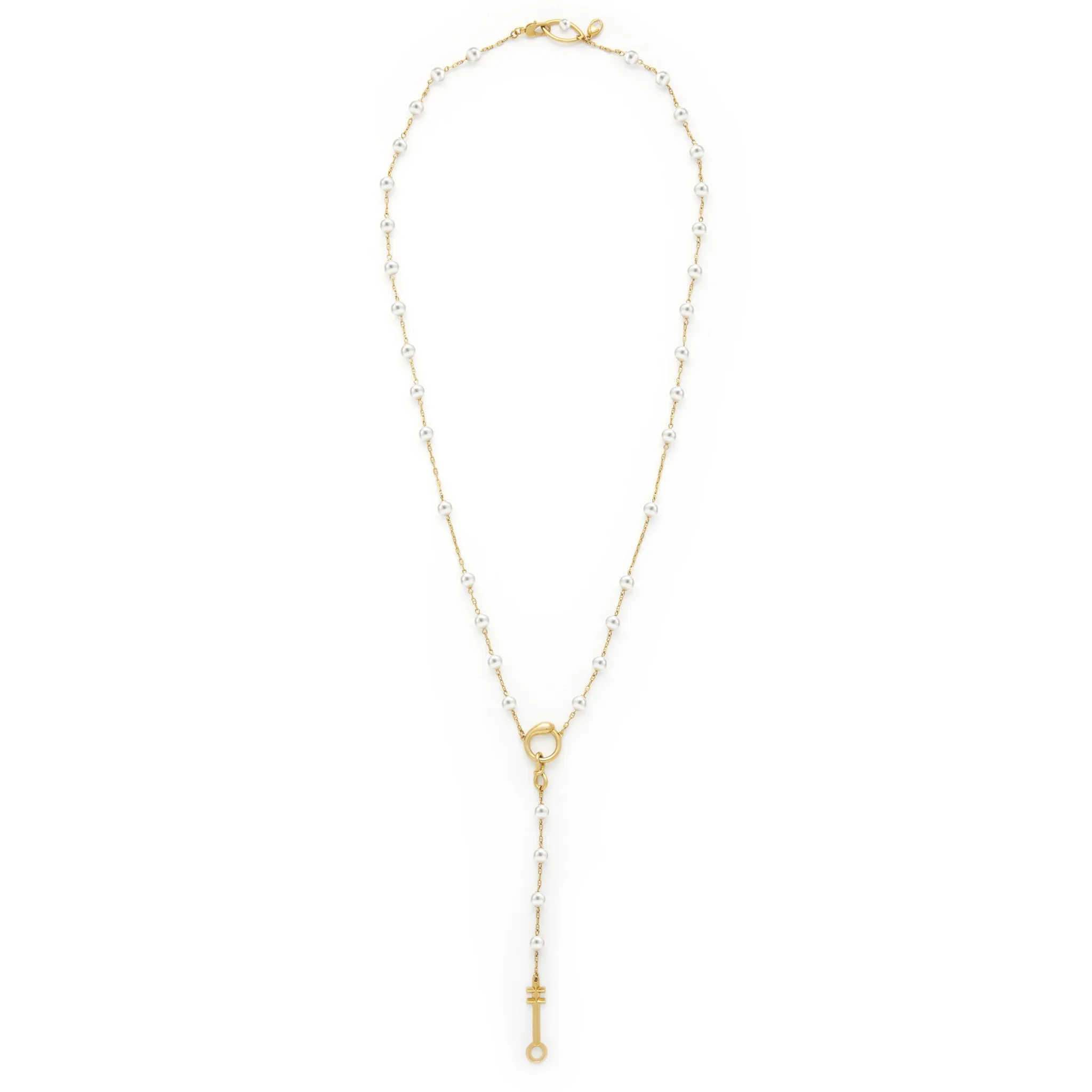 Egyptian Symbols Pearl Rosary Necklace - 18kt Gold-Plated Sterling Silver