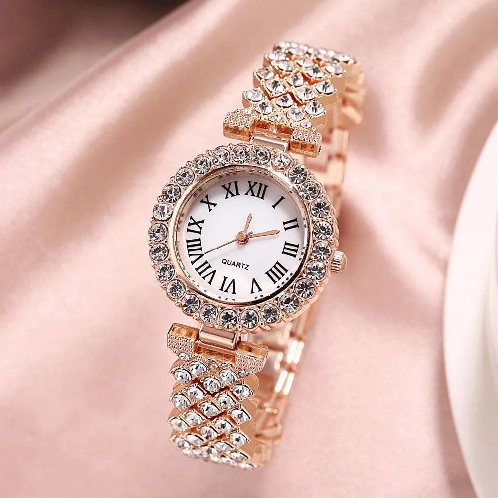 Fashion Luxury Diamond Quartz Watch Double-layer Diamond Bracelet 2PCs