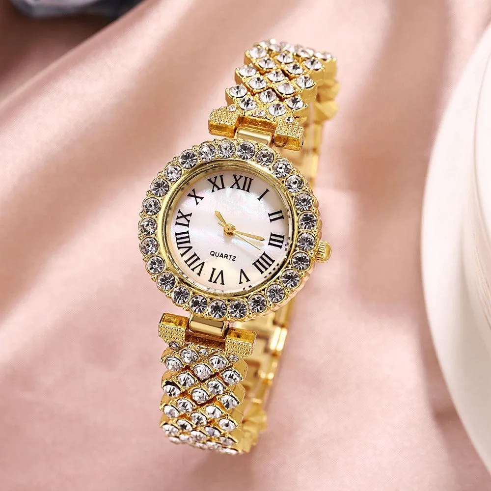 Fashion Luxury Diamond Quartz Watch Double-layer Diamond Bracelet 2PCs