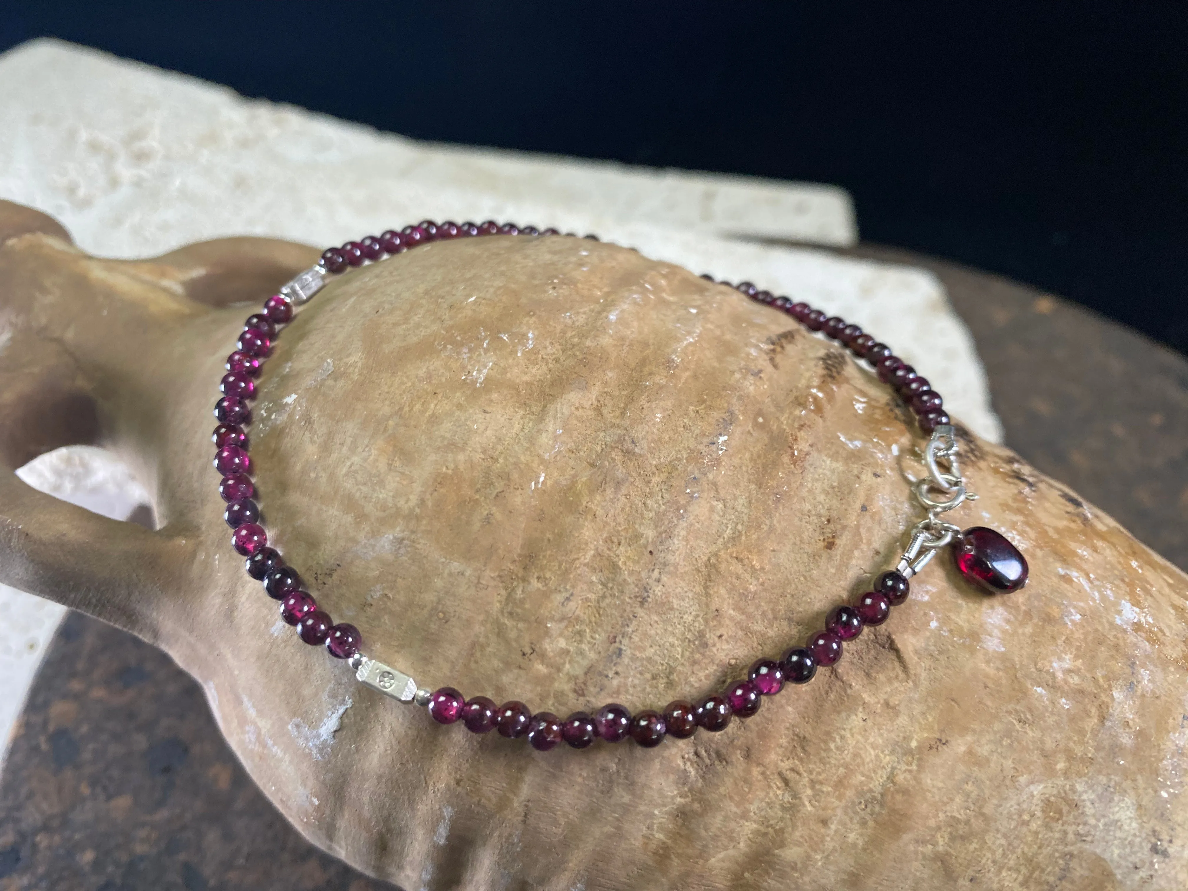 Garnet And Silver Anklet