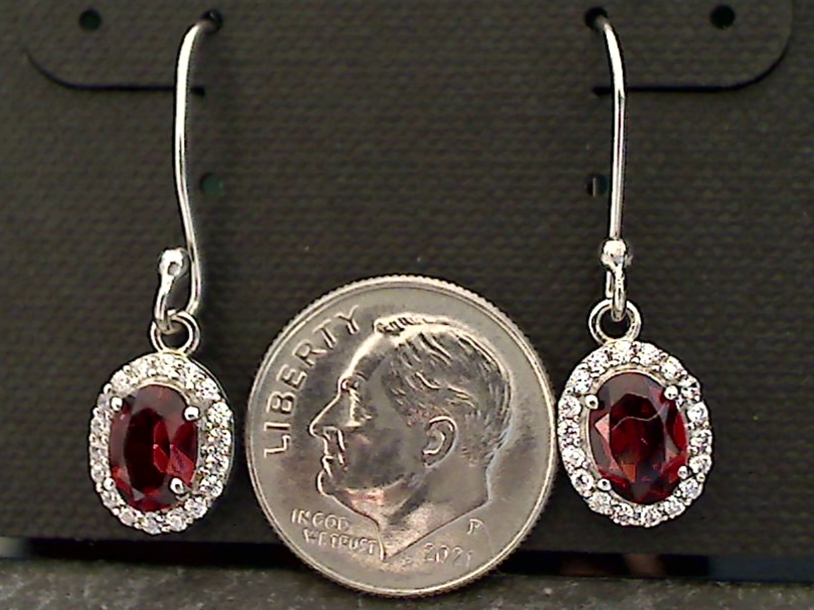 Garnet, CZ, Sterling Silver Earrings