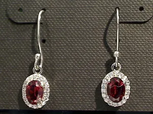 Garnet, CZ, Sterling Silver Earrings