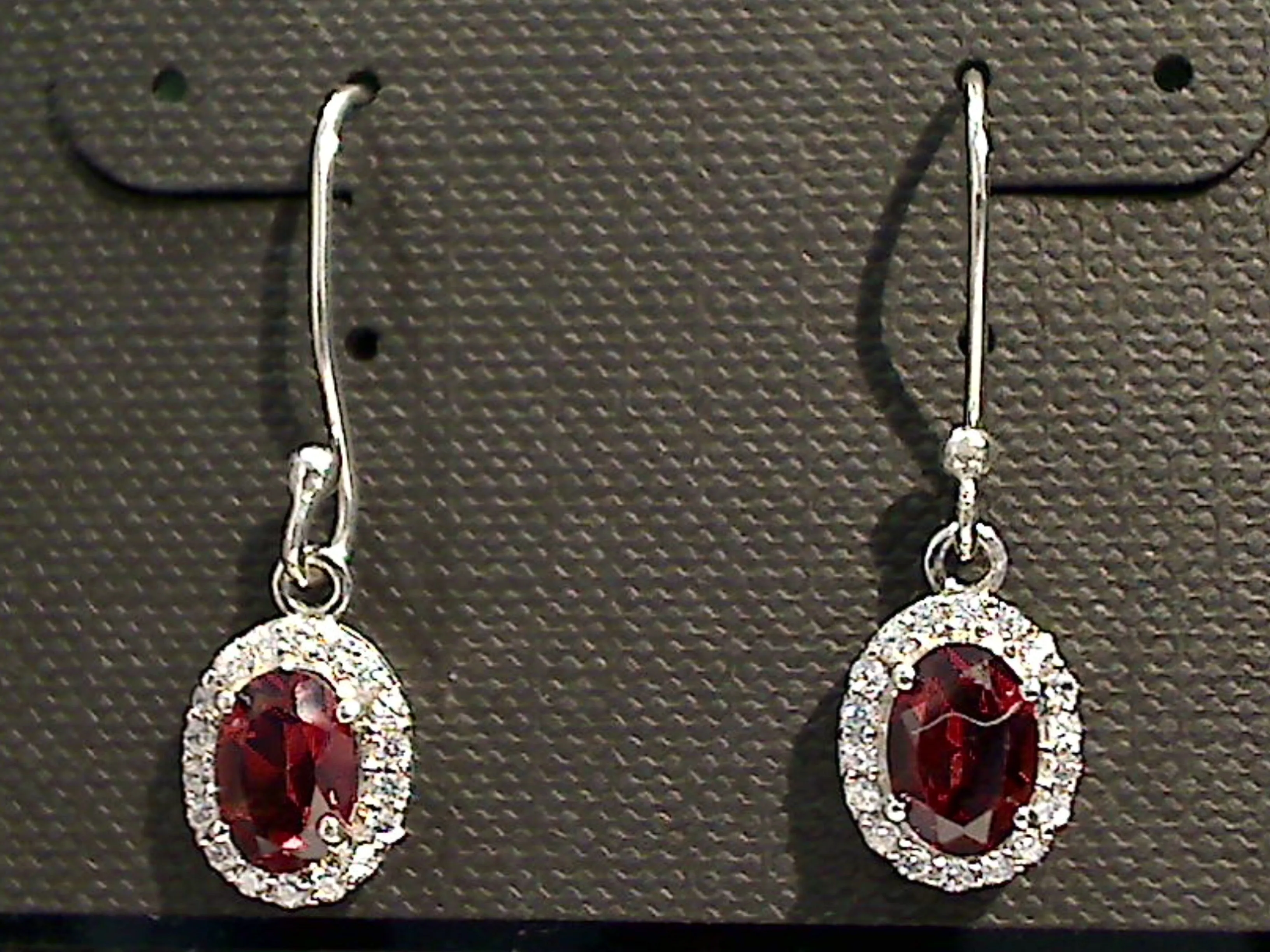 Garnet, CZ, Sterling Silver Earrings