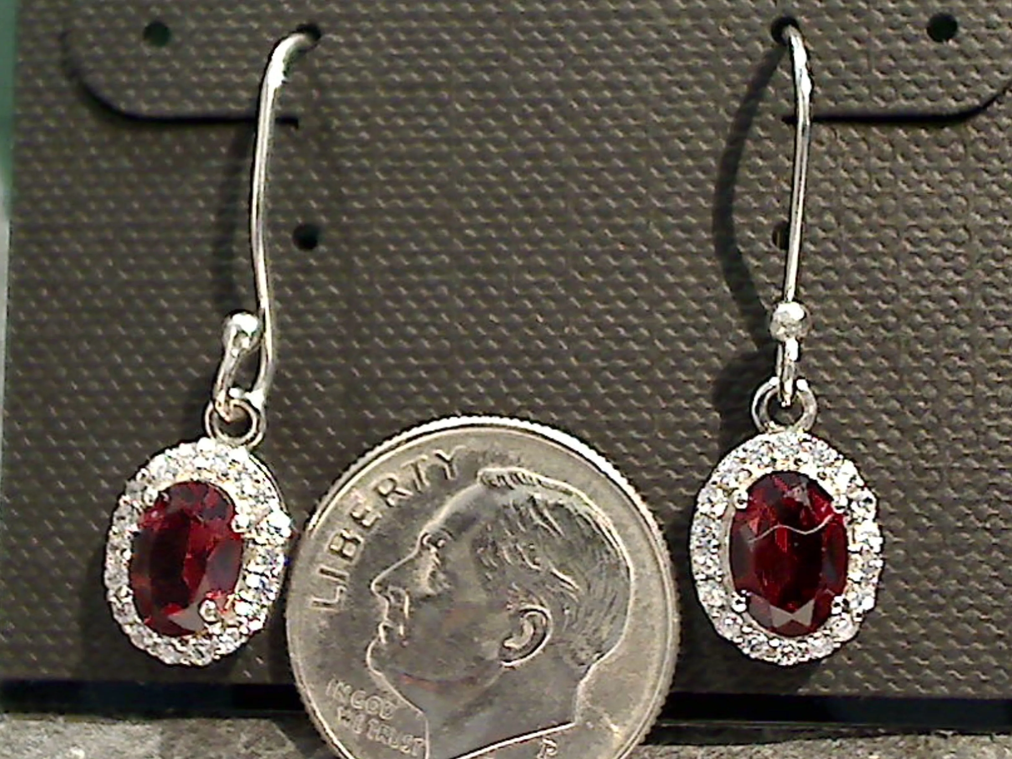 Garnet, CZ, Sterling Silver Earrings