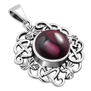 Garnet Stone Shamrock leaves Silver Pendant