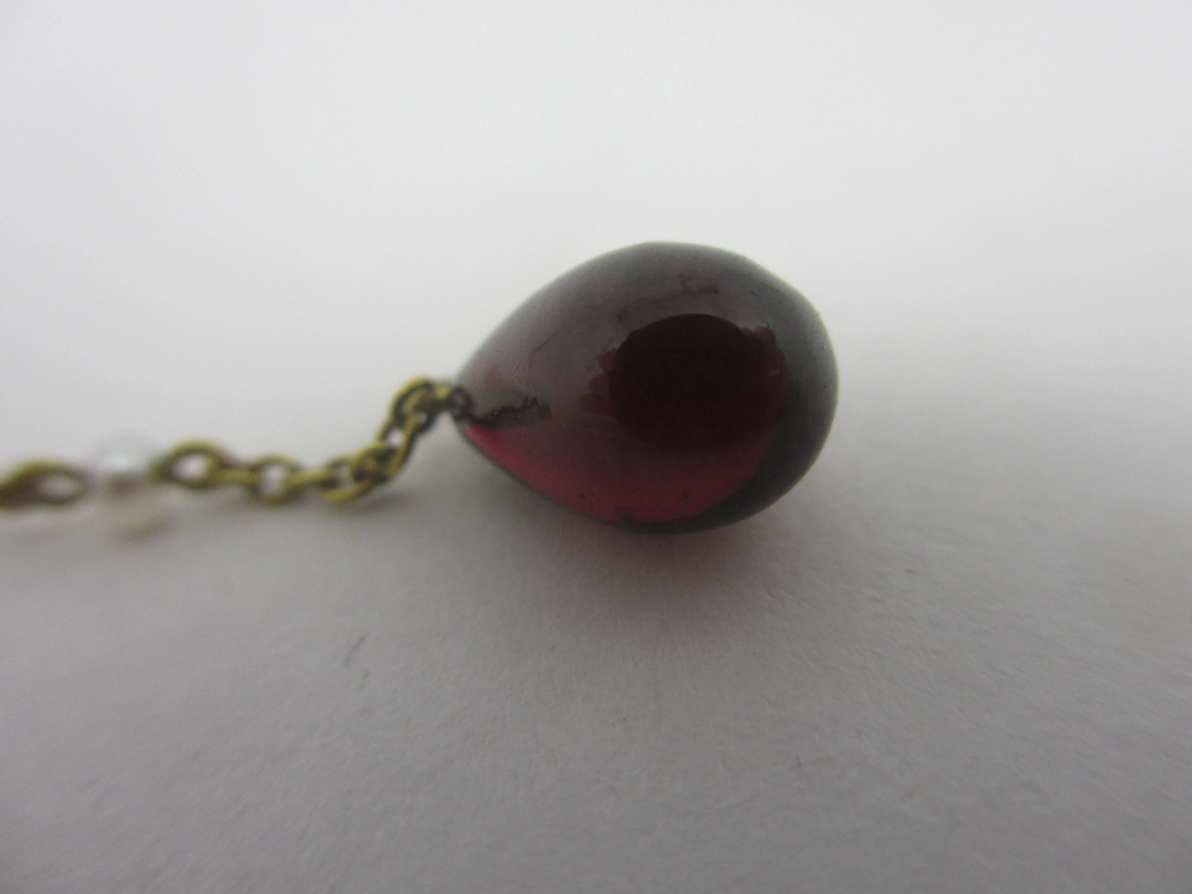 Garnet Tear Drop Seed Pearl 9k Gold Dangling Ear Pendant Earrings Vintage c1980