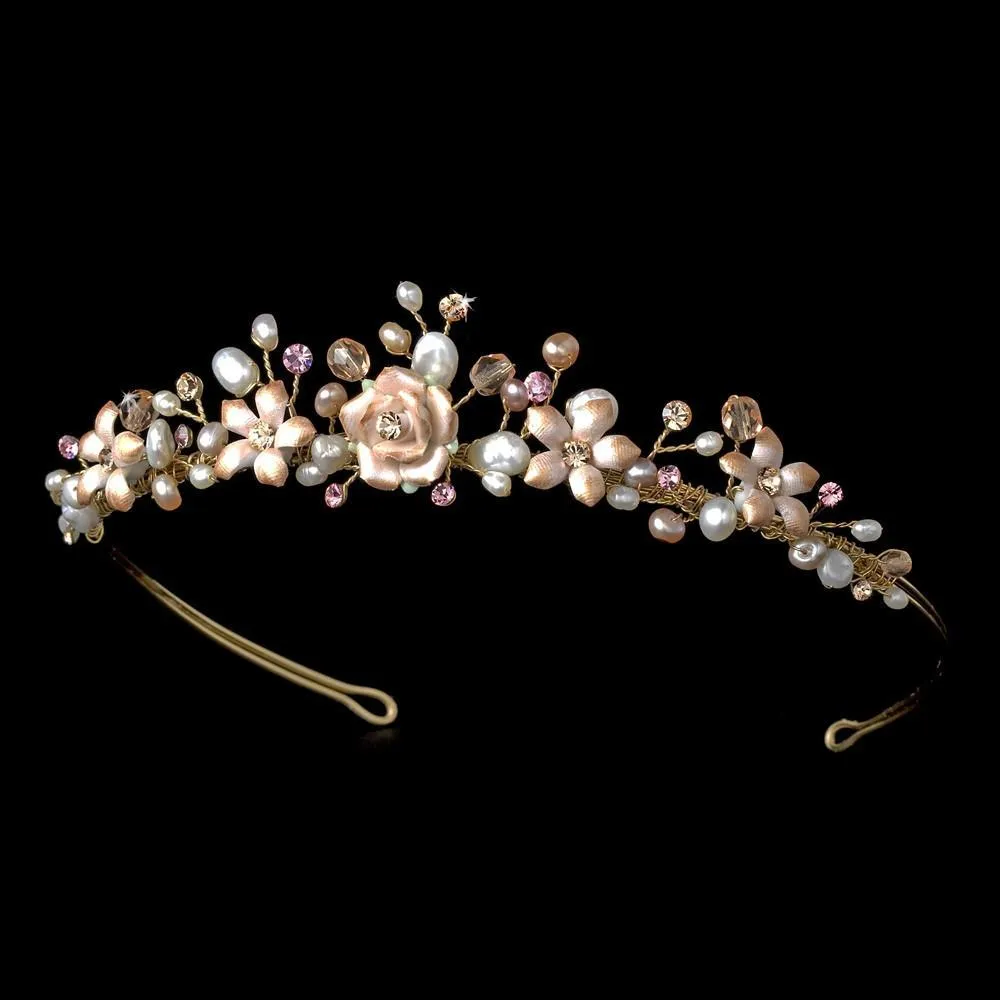 Gold Dusty Pink Porcelain Wedding Tiara