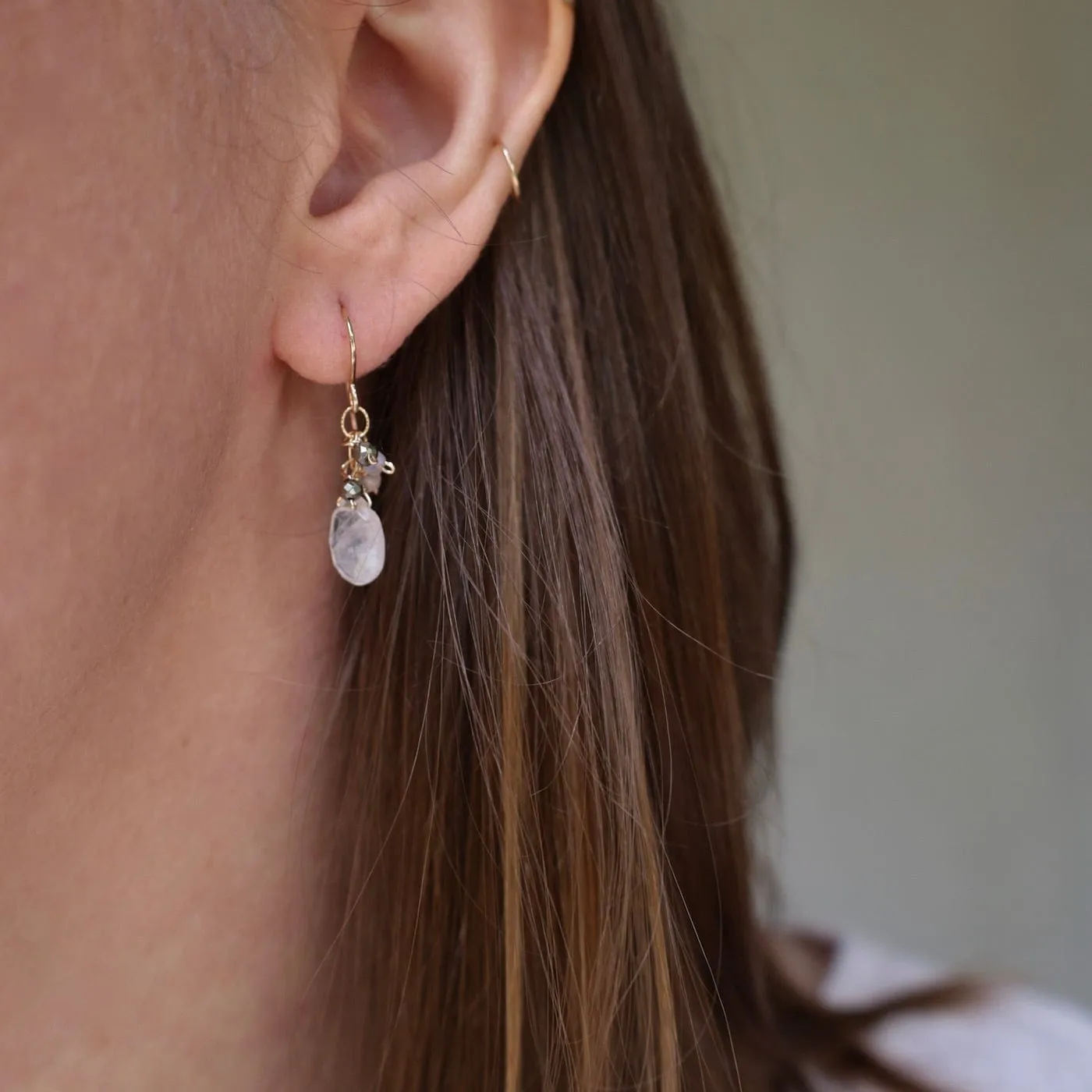 Gold Filled Moonstone Rondelle Cluster Earring