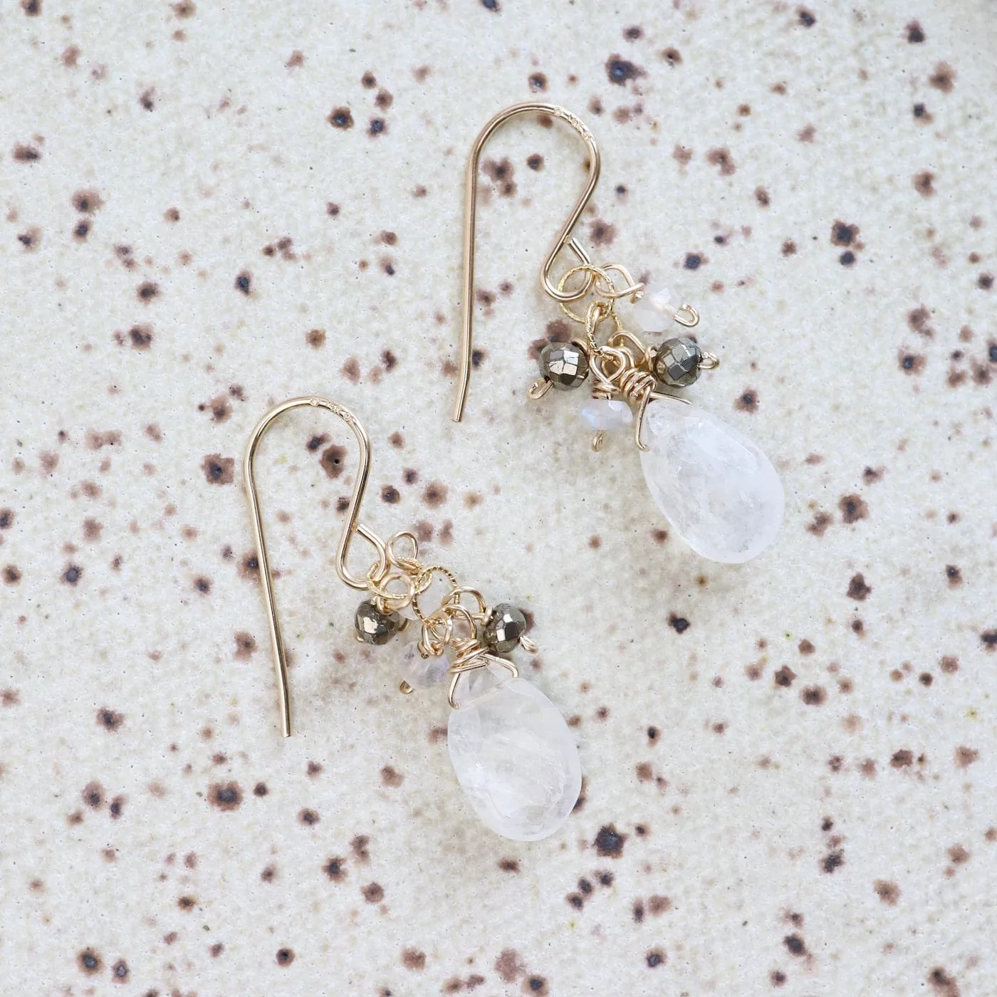 Gold Filled Moonstone Rondelle Cluster Earring