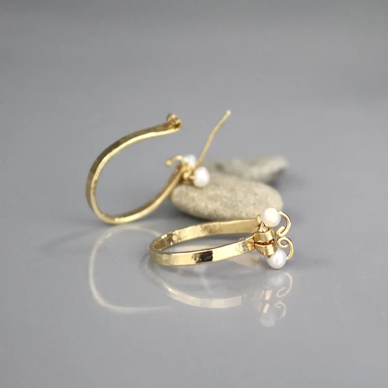 Gold Pearl Hoop Earrings