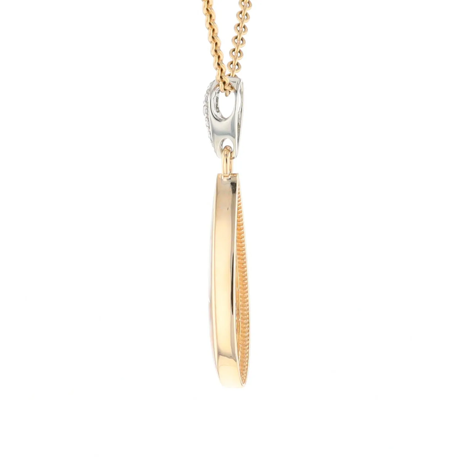 Gold Quartz Necklace, Tear Drop Inlaid Design with .11ctw Diamond Pave Pendant