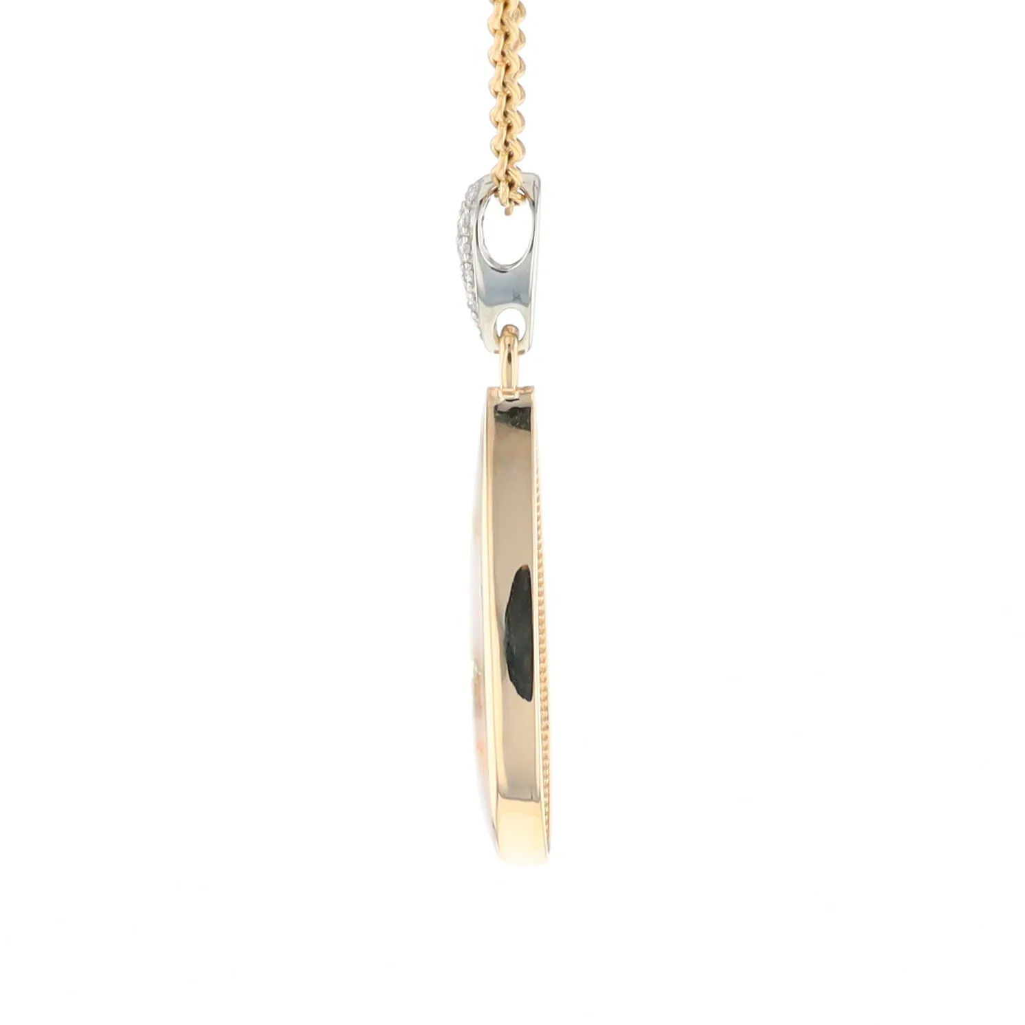 Gold Quartz Necklace, Tear Drop Inlaid Design with .11ctw Diamond Pave Pendant