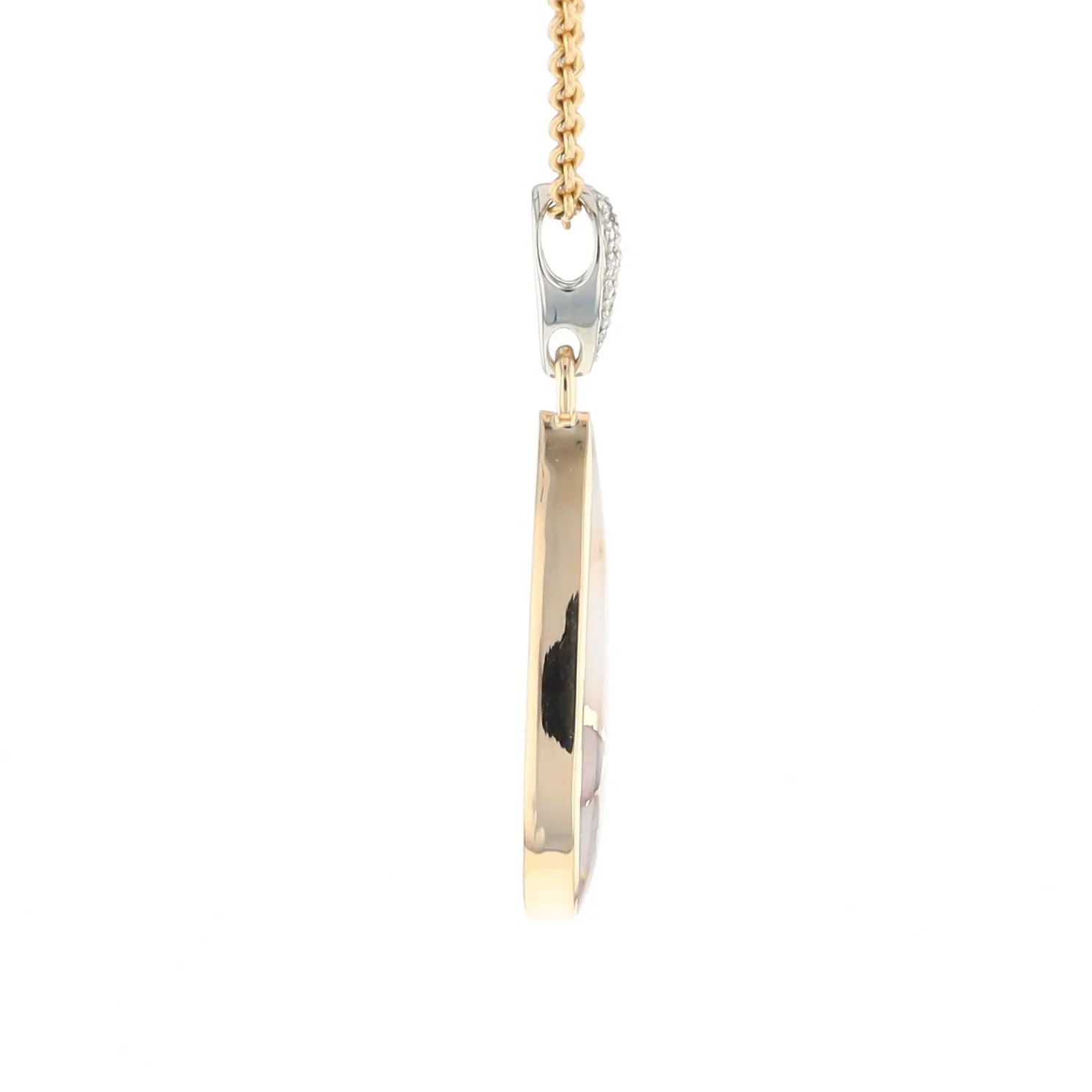 Gold Quartz Necklace, Tear Drop Inlaid Design with .11ctw Diamond Pave Pendant