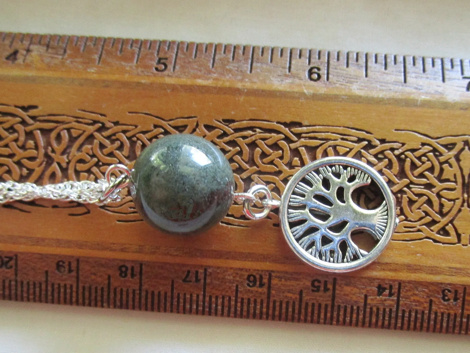 Green Landscape Quartz Lodolite Sphere Tree of Life Pendant Necklace