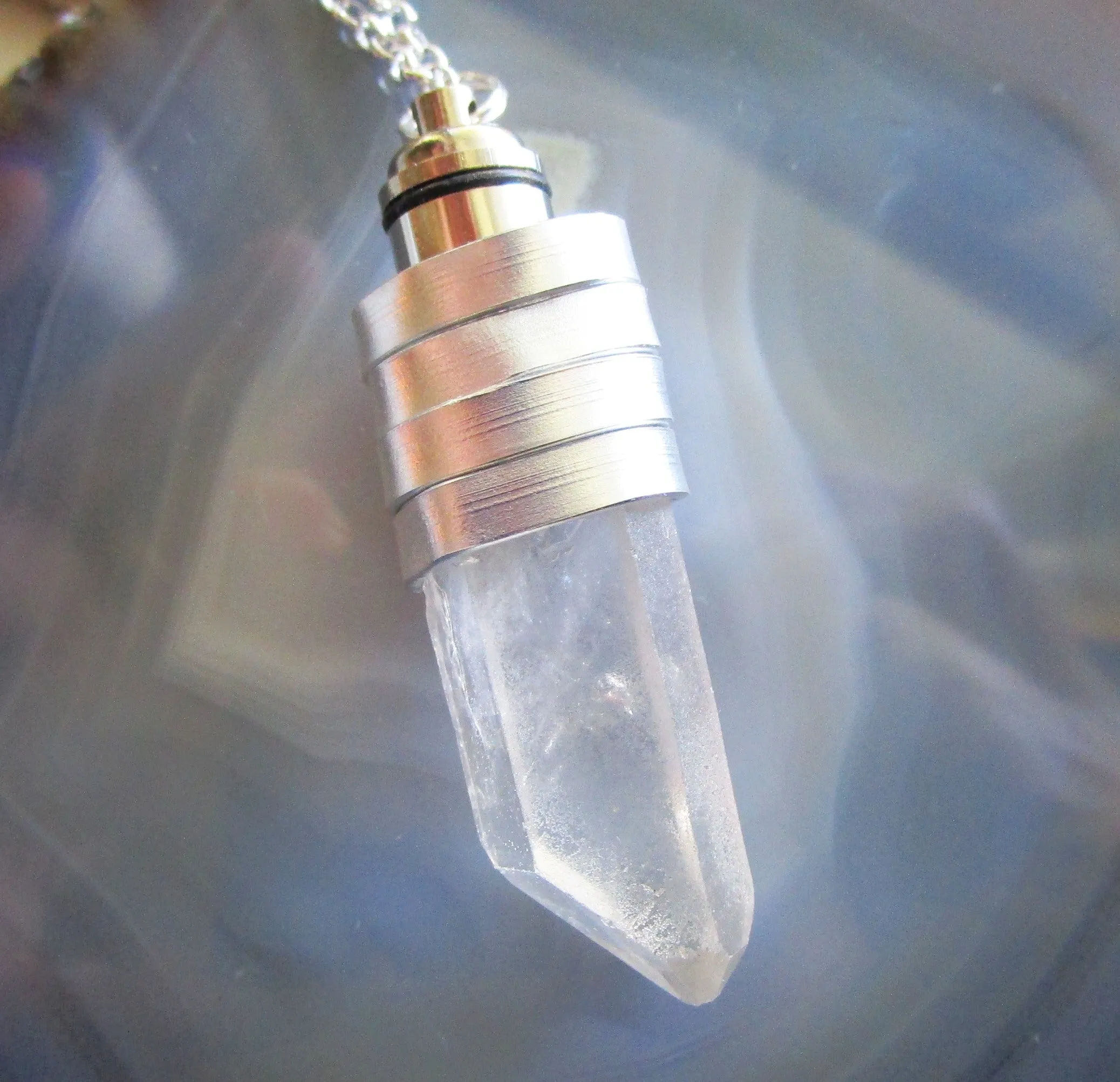 Green Light Up Natural Quartz Crystal Pendant Necklace