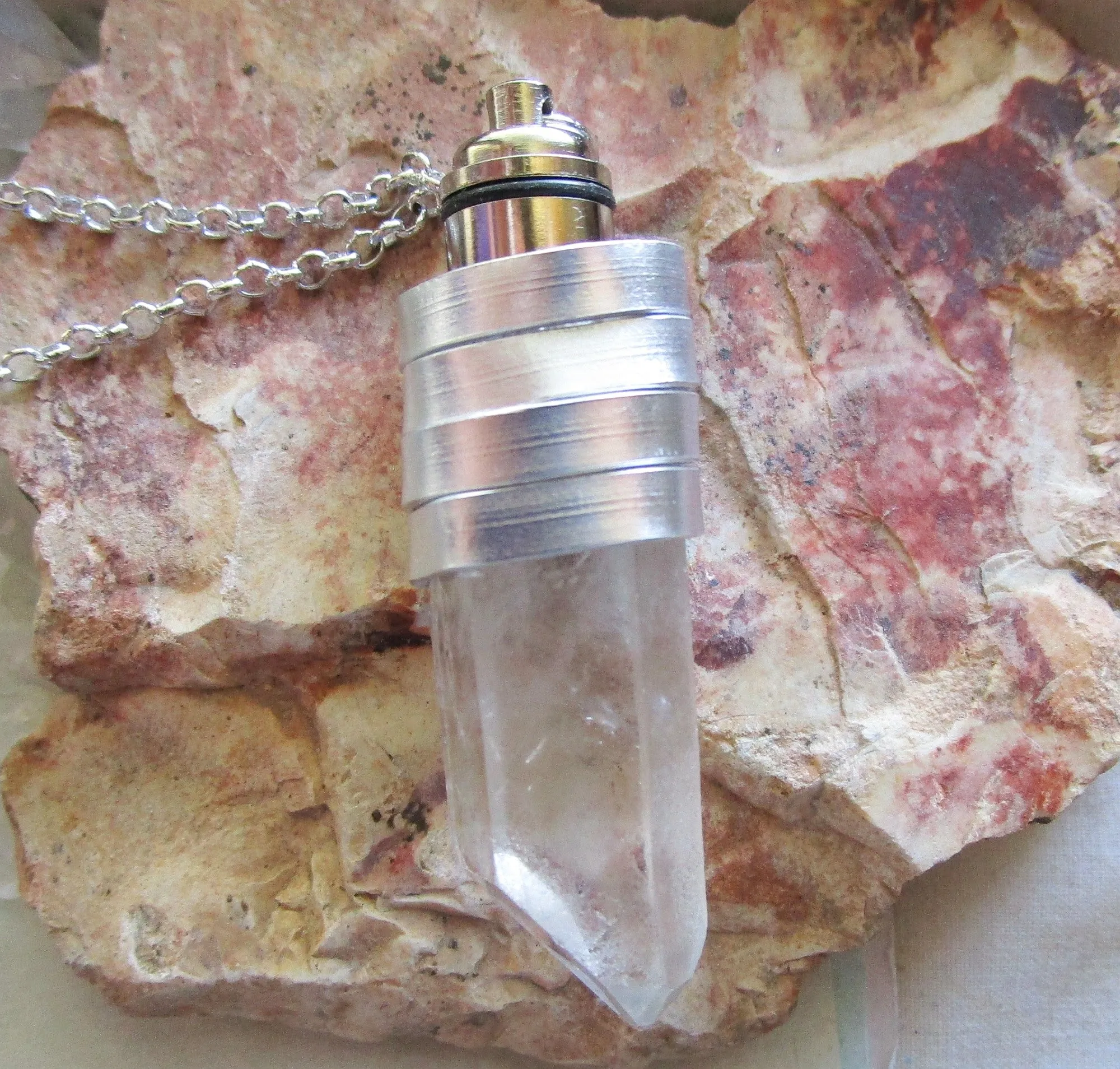 Green Light Up Natural Quartz Crystal Pendant Necklace