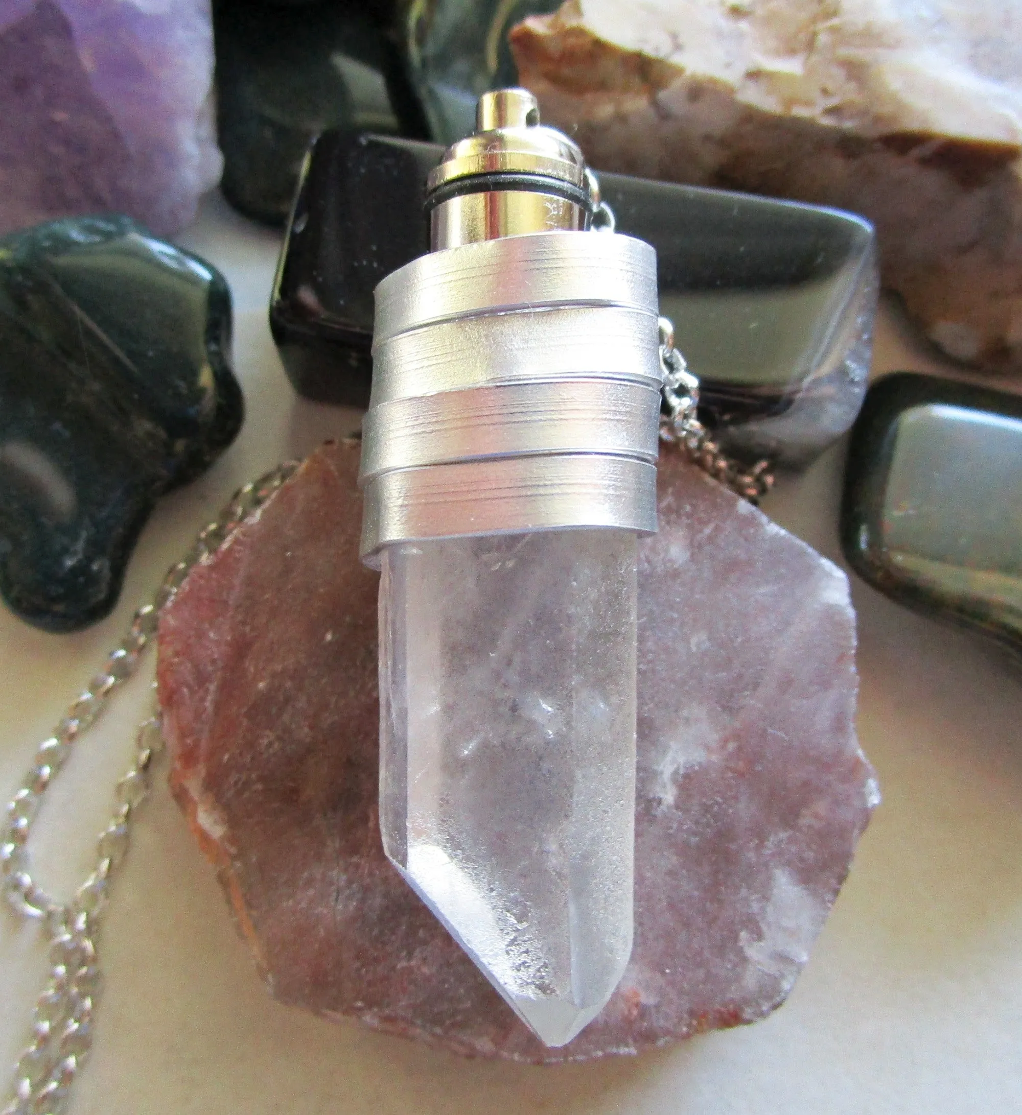 Green Light Up Natural Quartz Crystal Pendant Necklace