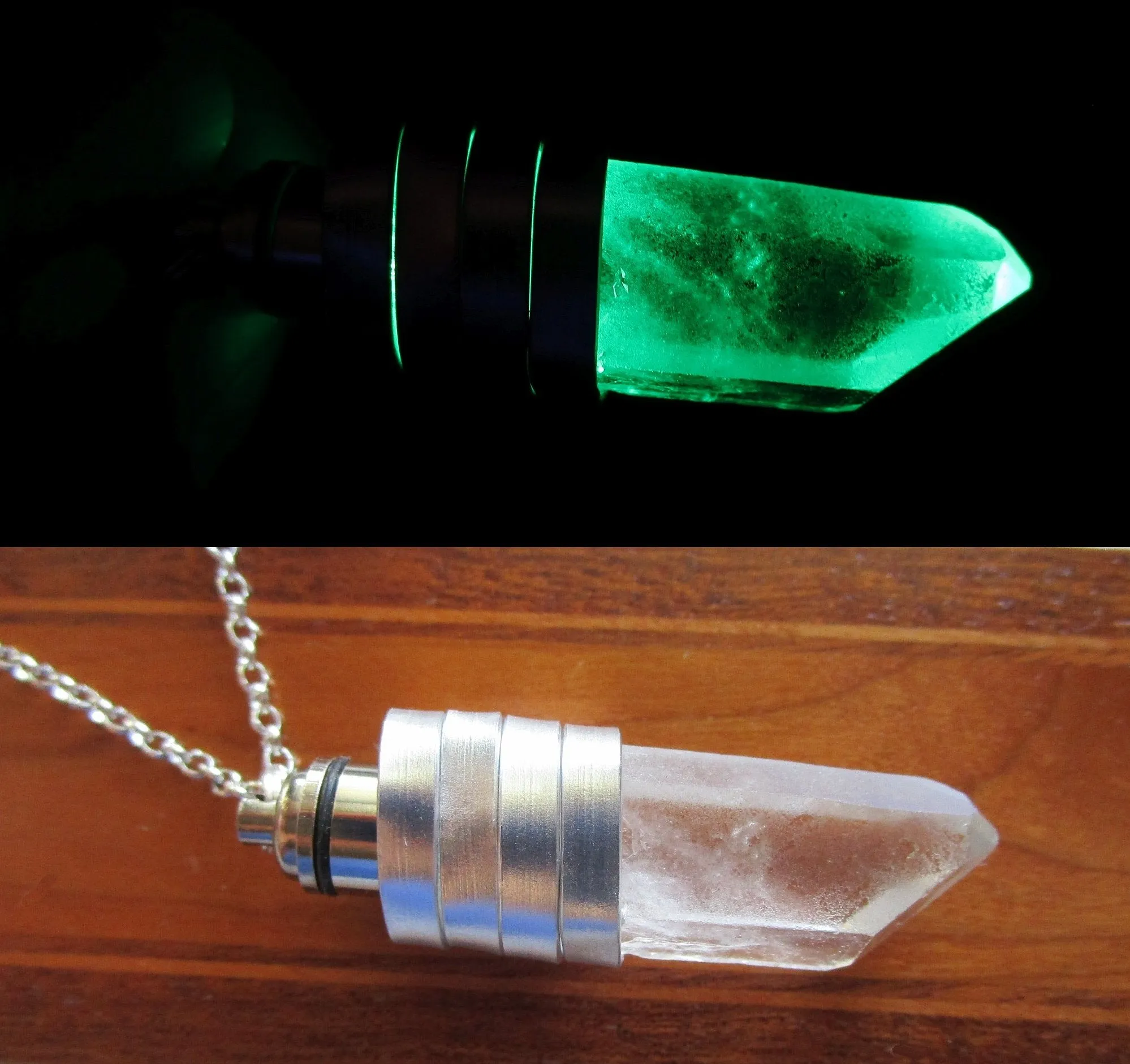 Green Light Up Natural Quartz Crystal Pendant Necklace