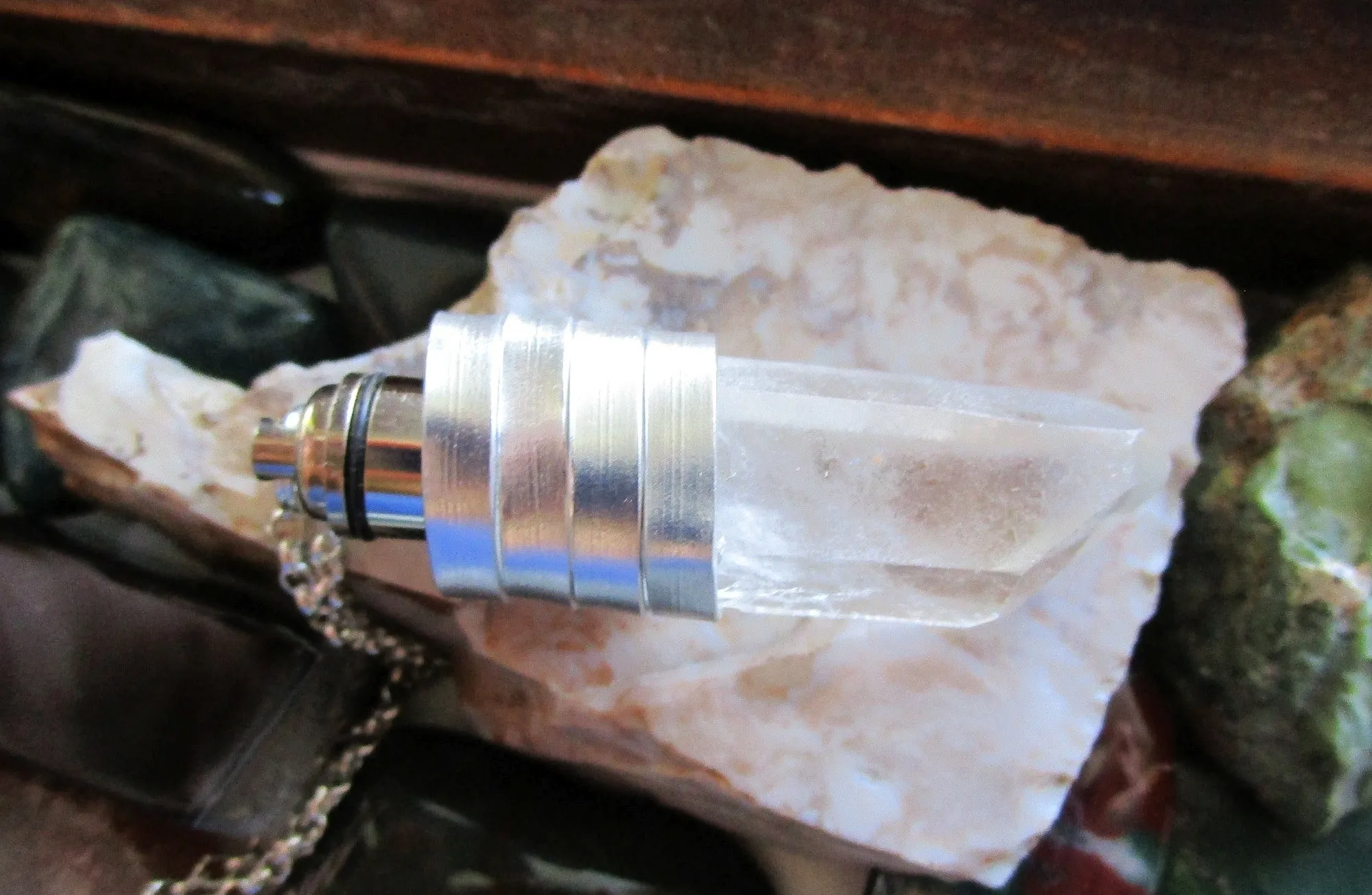 Green Light Up Natural Quartz Crystal Pendant Necklace