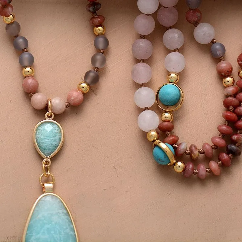 Gubarra Rose Quartz Turquoise Jasper Amazonite Pendant Necklace