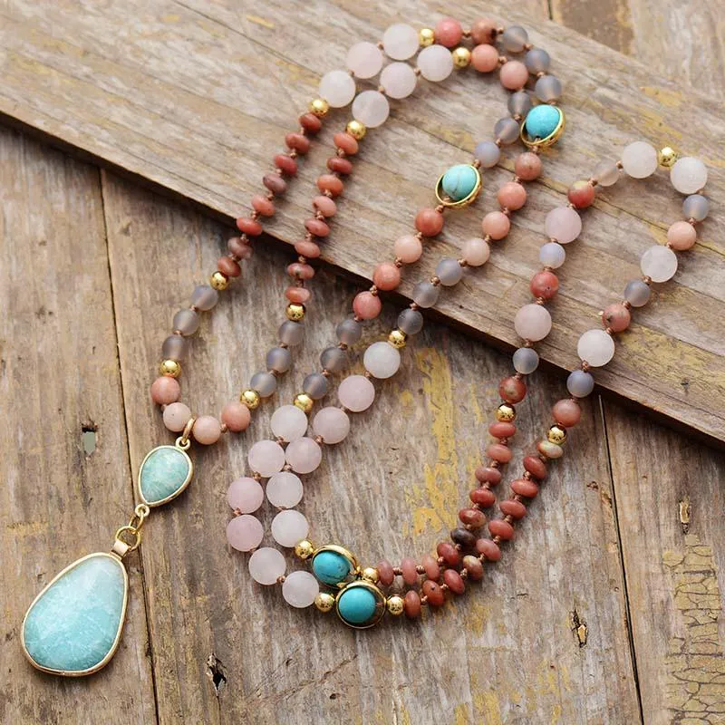 Gubarra Rose Quartz Turquoise Jasper Amazonite Pendant Necklace