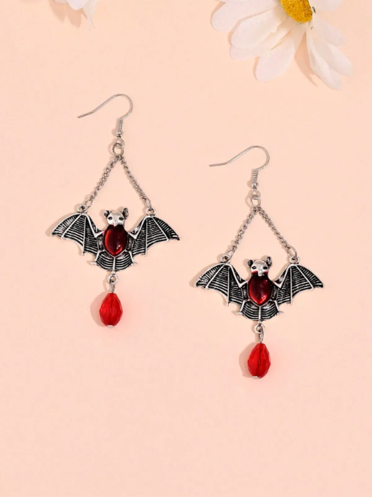 Halloween Bat Ruby Dangle Earrings