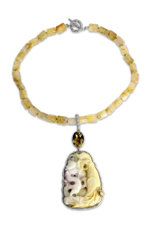 Hand Carved Jade and Citrine Necklace