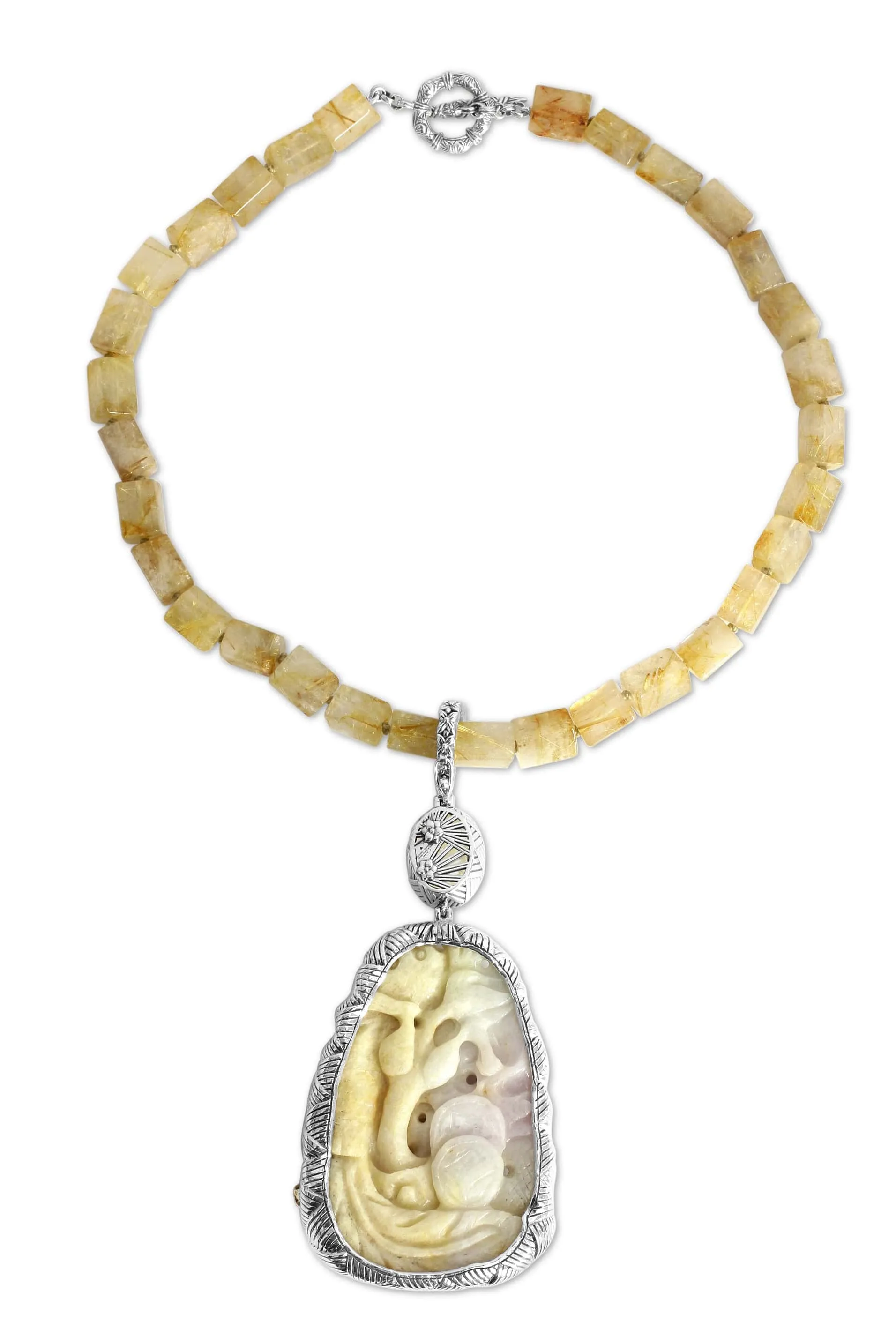 Hand Carved Jade and Citrine Necklace