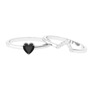 Heart Shape Black Onyx and Diamond Ring Set