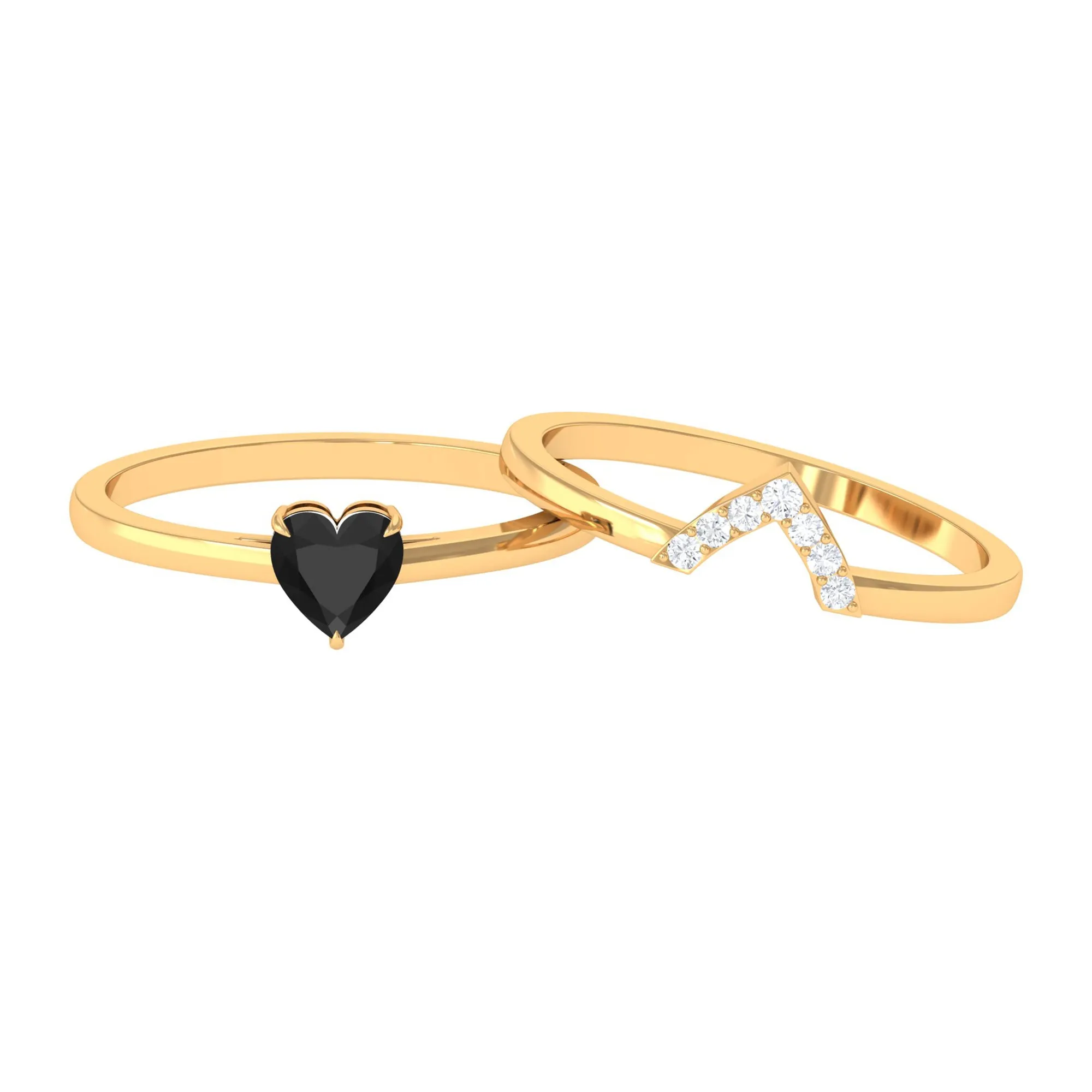 Heart Shape Black Onyx and Diamond Ring Set