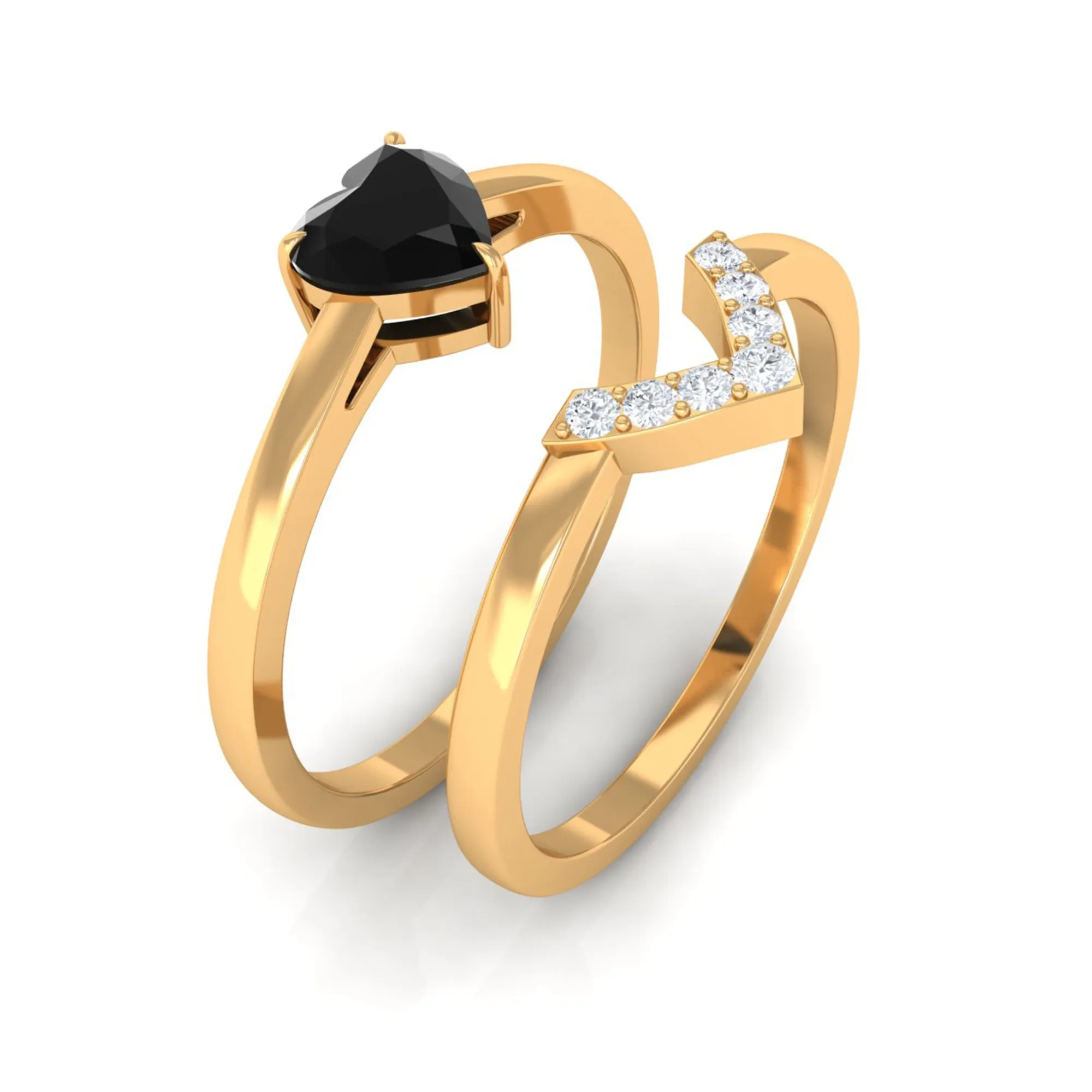 Heart Shape Black Onyx and Diamond Ring Set