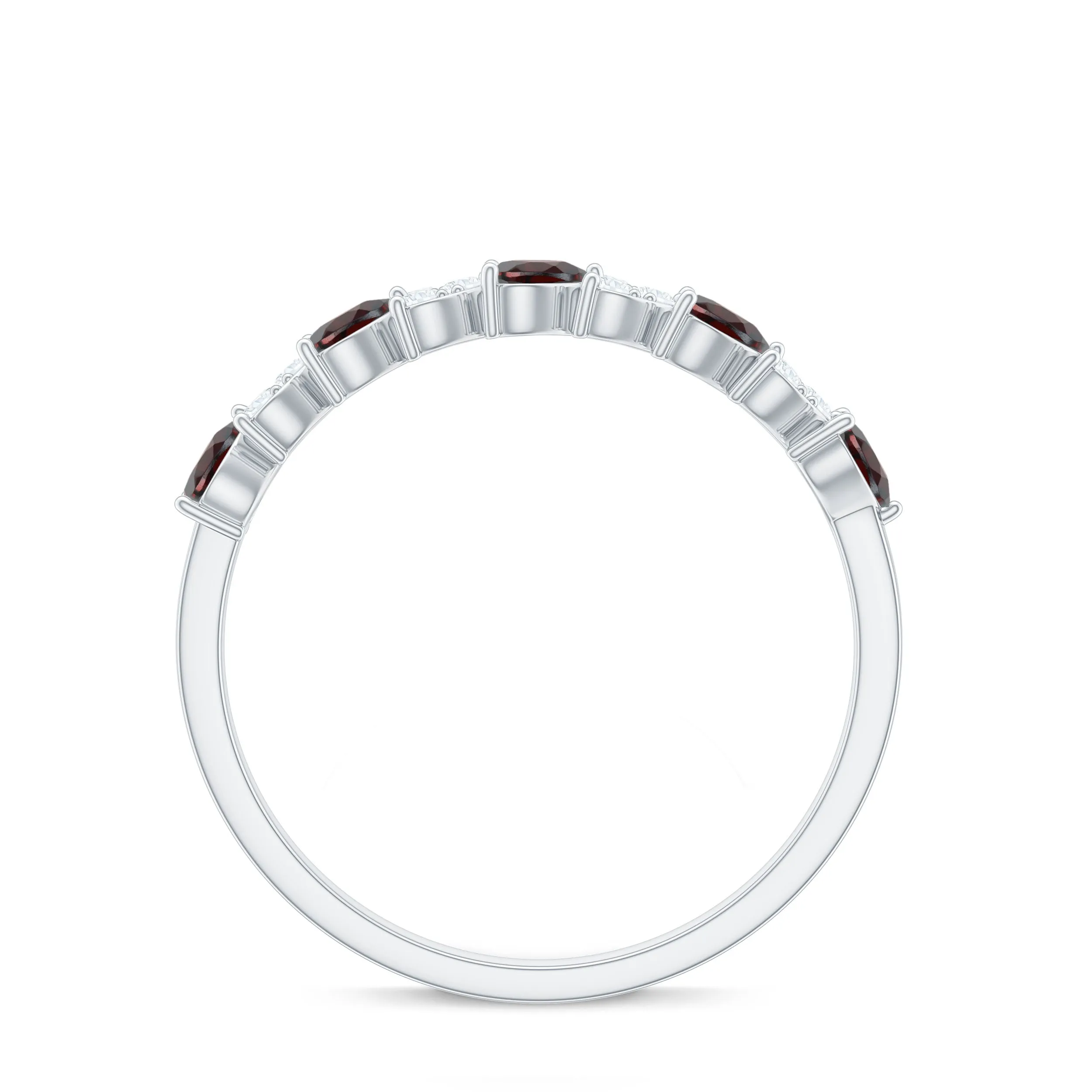 Heart Shape Garnet and Diamond Half Eternity Ring