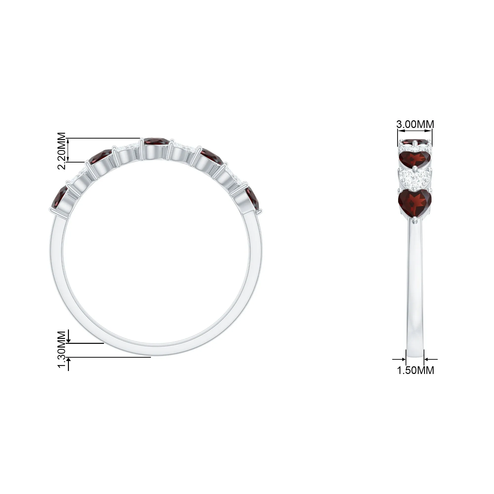 Heart Shape Garnet and Diamond Half Eternity Ring