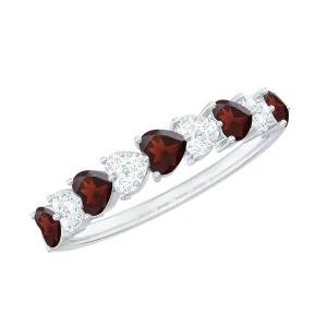 Heart Shape Garnet and Diamond Half Eternity Ring