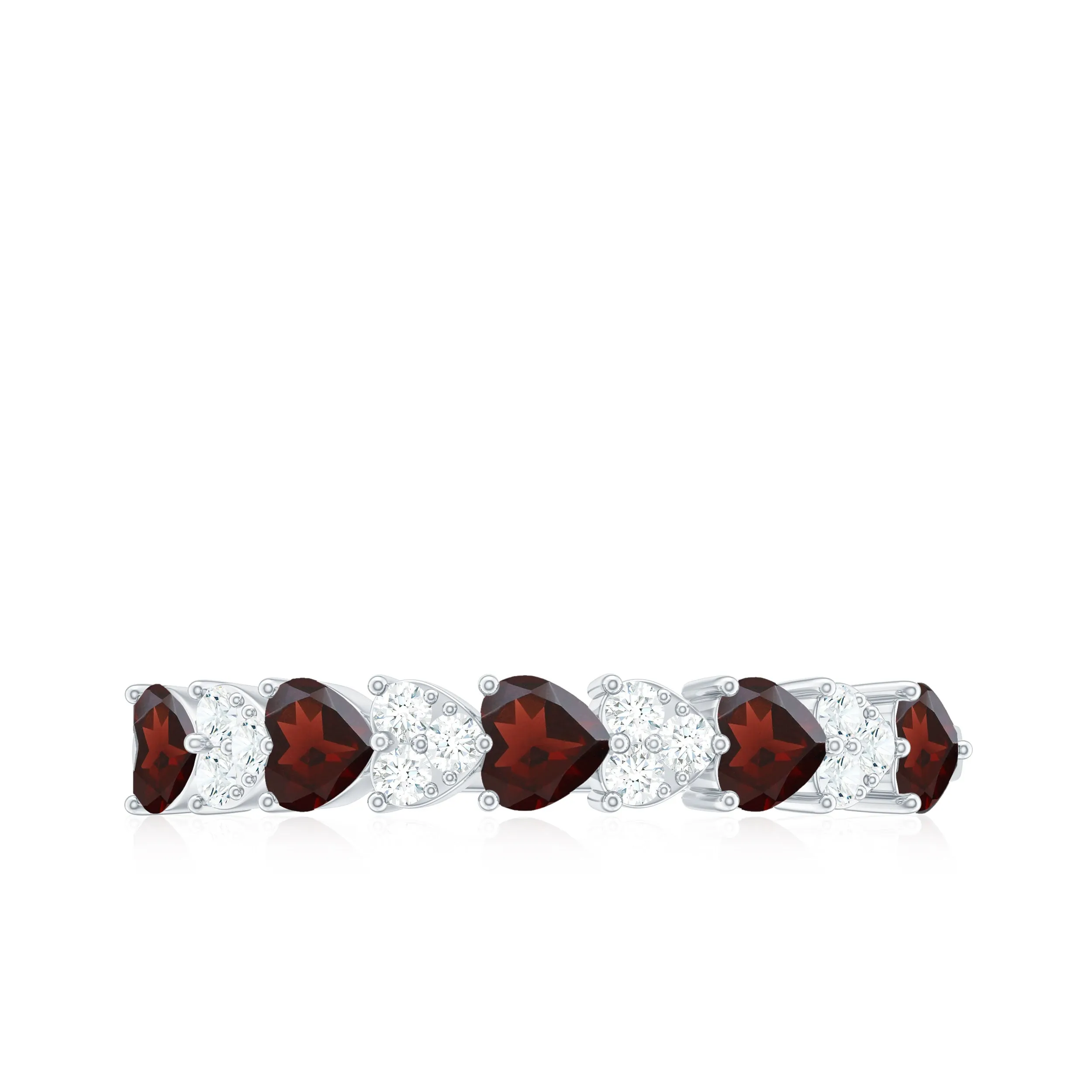 Heart Shape Garnet and Diamond Half Eternity Ring