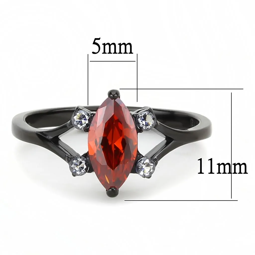 IP Black(Ion Plating) Stainless Steel Ring with AAA Grade CZ in Garnet for Women Style TK3445