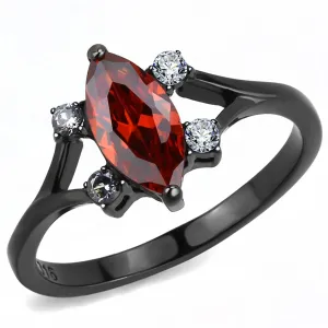 IP Black(Ion Plating) Stainless Steel Ring with AAA Grade CZ in Garnet for Women Style TK3445