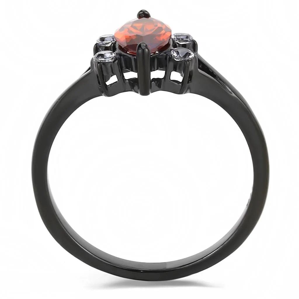 IP Black(Ion Plating) Stainless Steel Ring with AAA Grade CZ in Garnet for Women Style TK3445