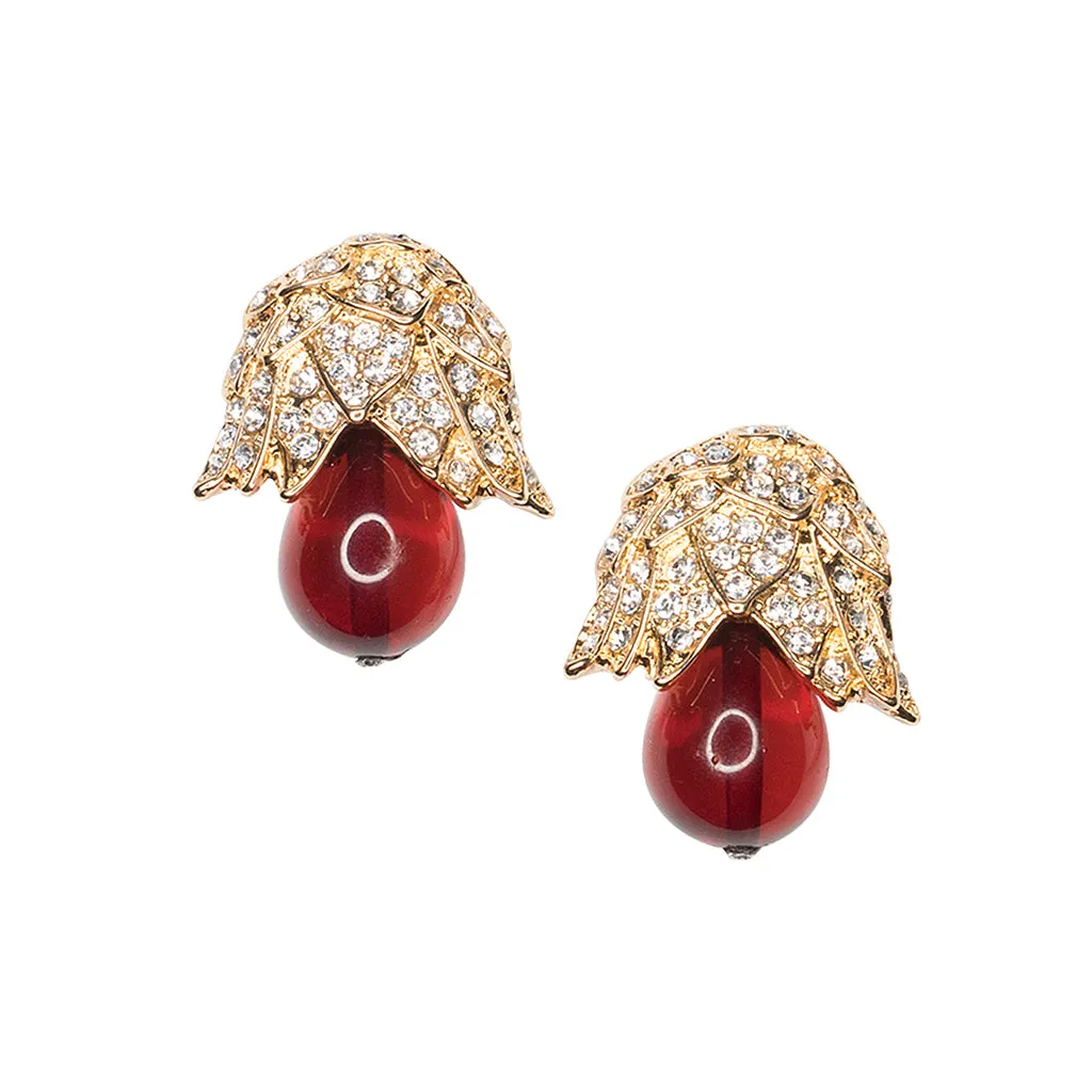 Jackie Kennedy Ruby Bud Clip Earrings