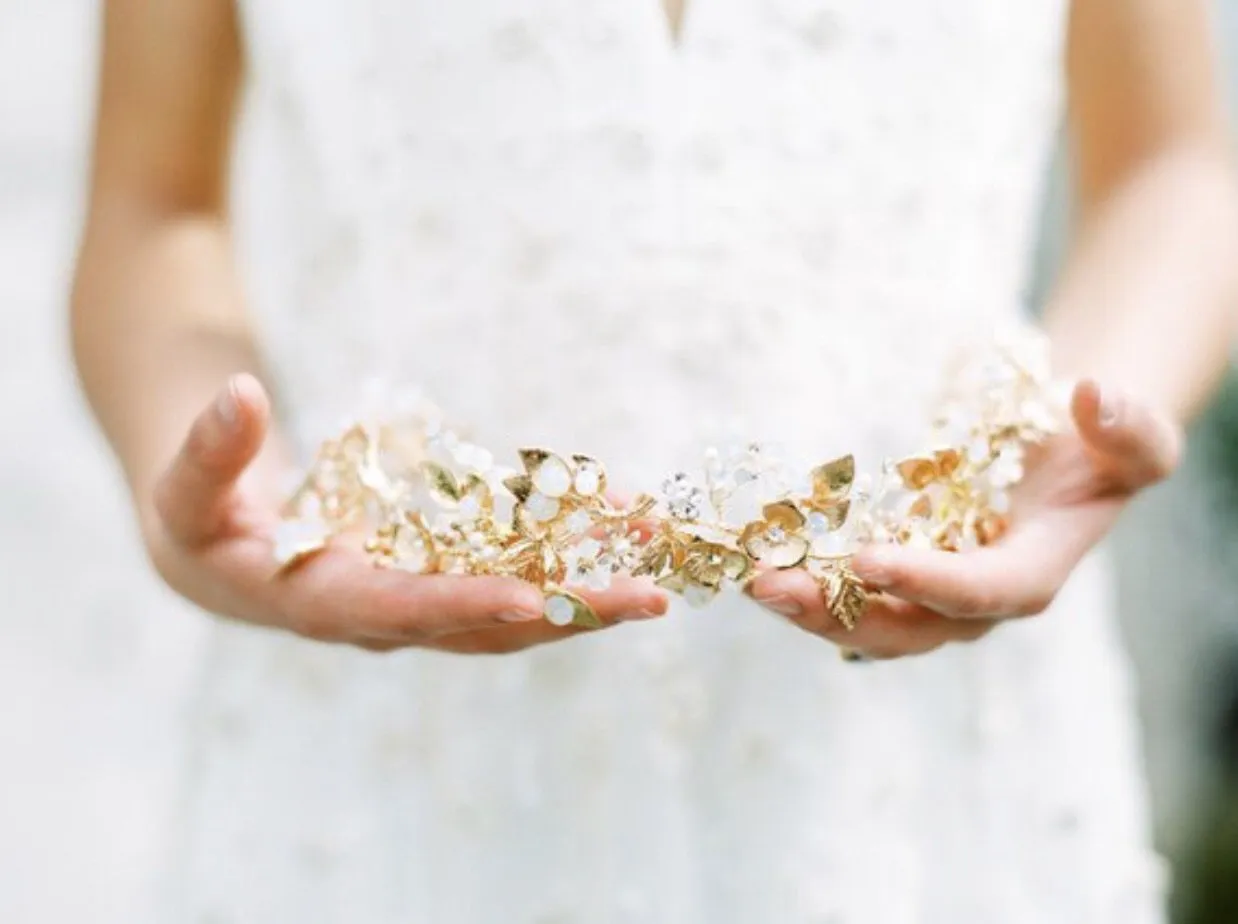 JULIET Gold Bridal Halo Headpiece