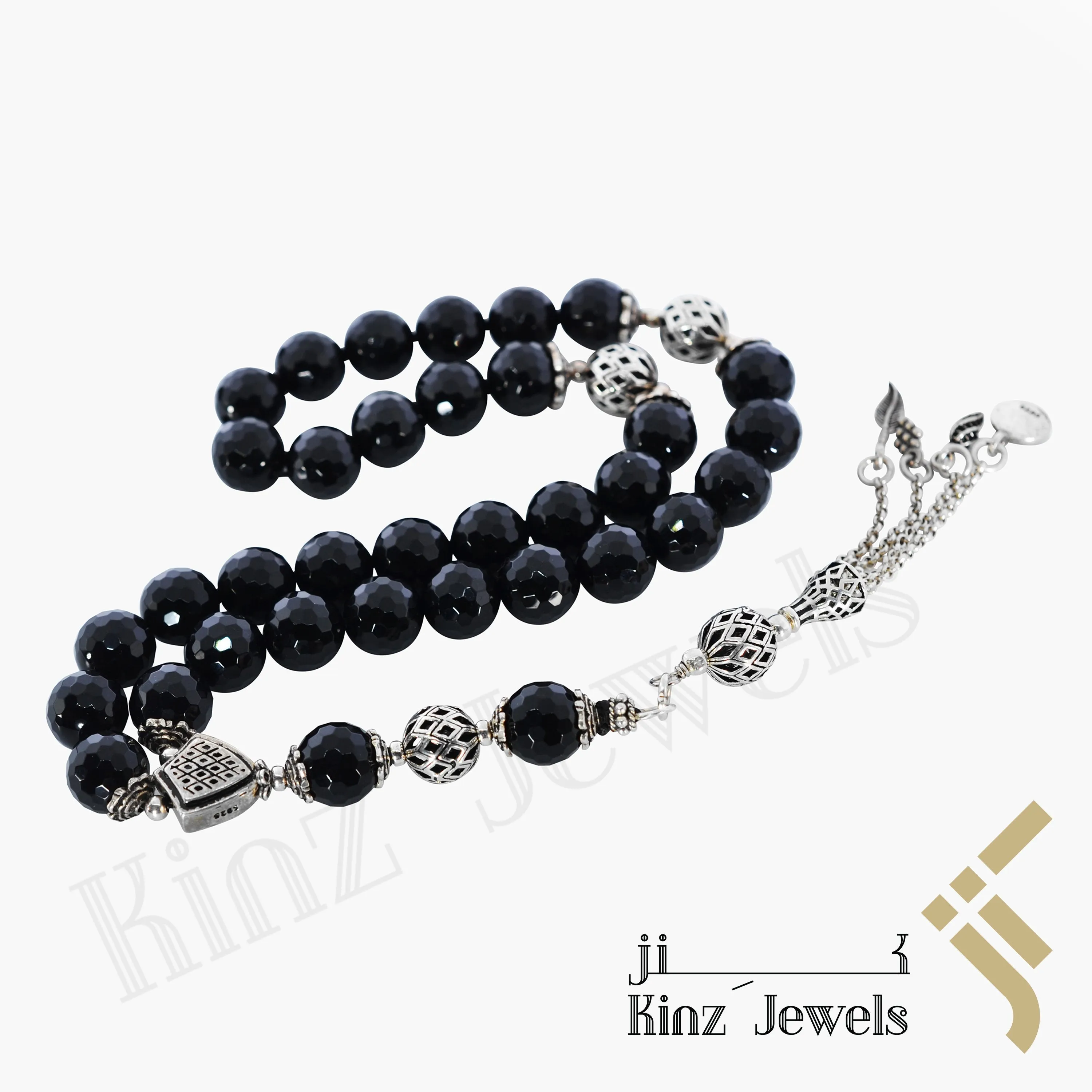 Kinz Silver Prayer Beads Laser Cut Onyx