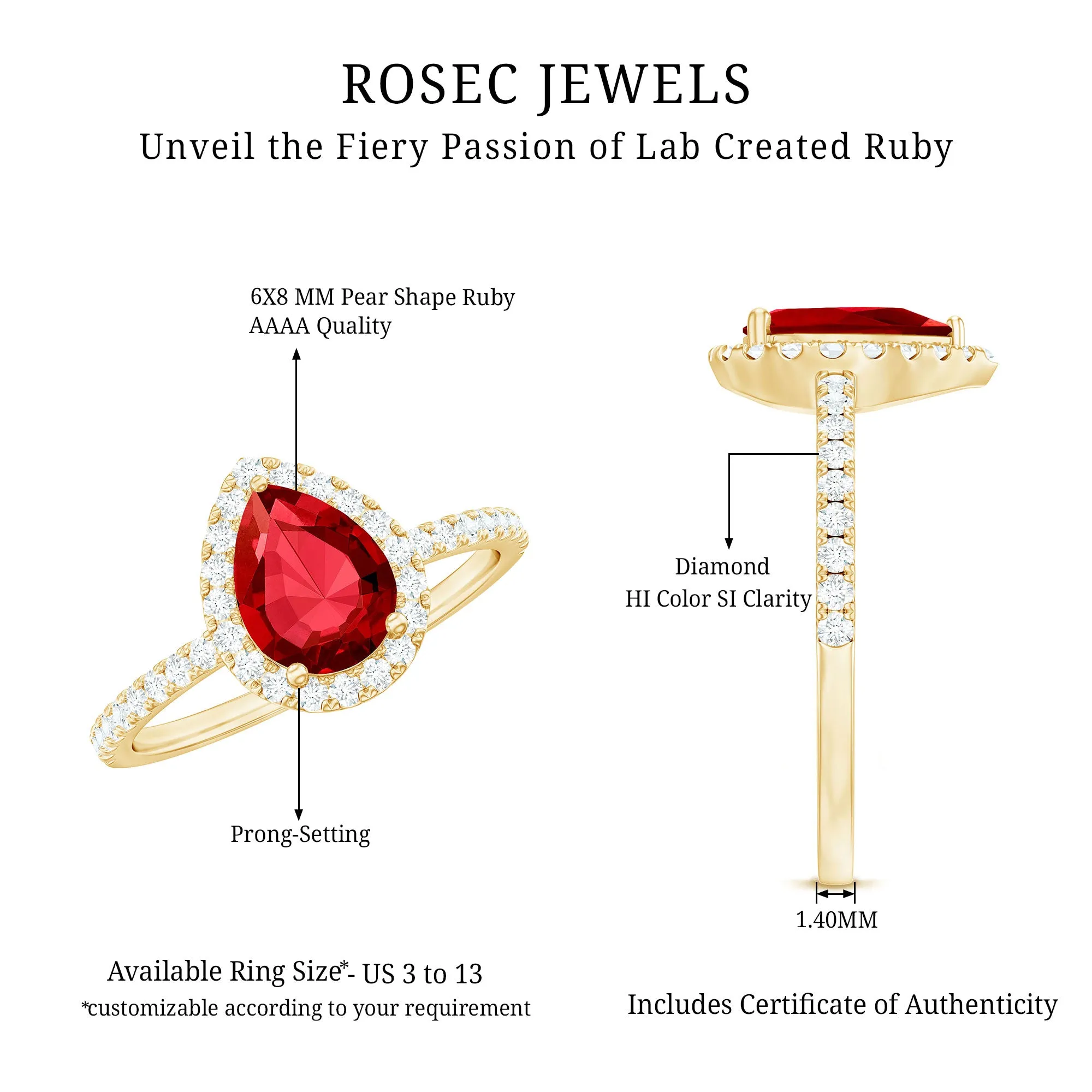 Lab Grown Ruby Teardrop Engagement Ring with Diamond Halo