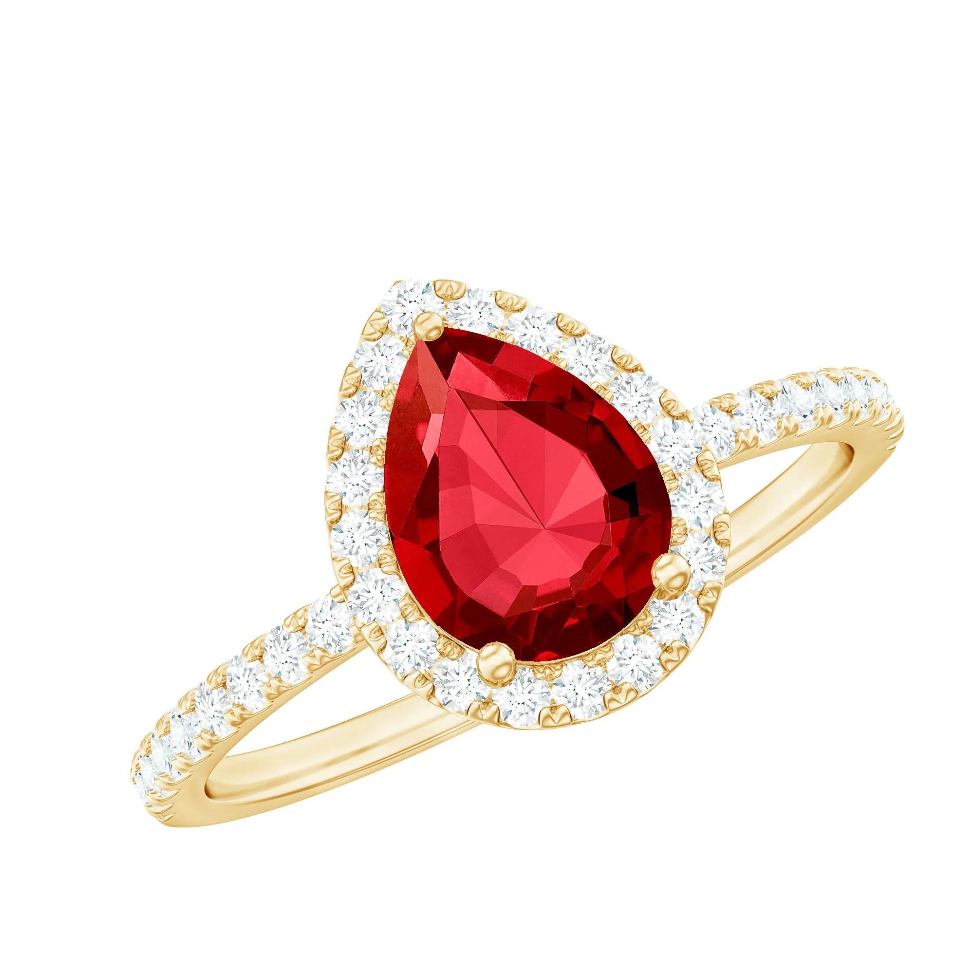 Lab Grown Ruby Teardrop Engagement Ring with Diamond Halo