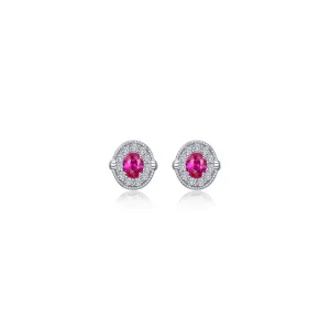 Lafonn Simulated Diamond & Ruby Halo Stud Earrings E0592CRP00