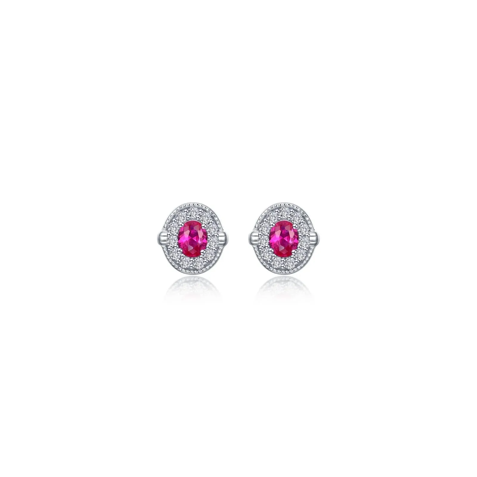 Lafonn Simulated Diamond & Ruby Halo Stud Earrings E0592CRP00