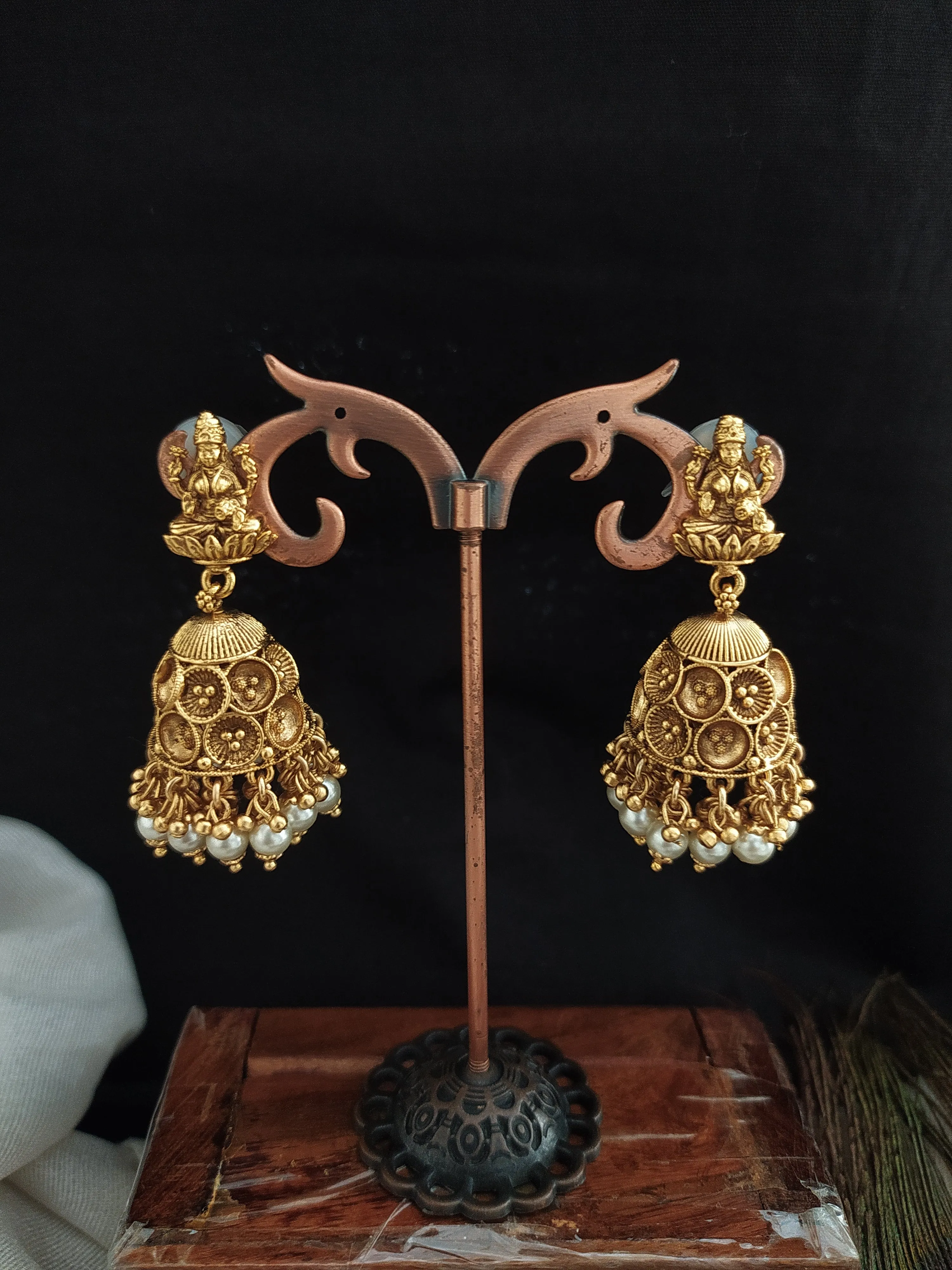 Lakshmi Elegance Antique Jhumki with Unique Drops