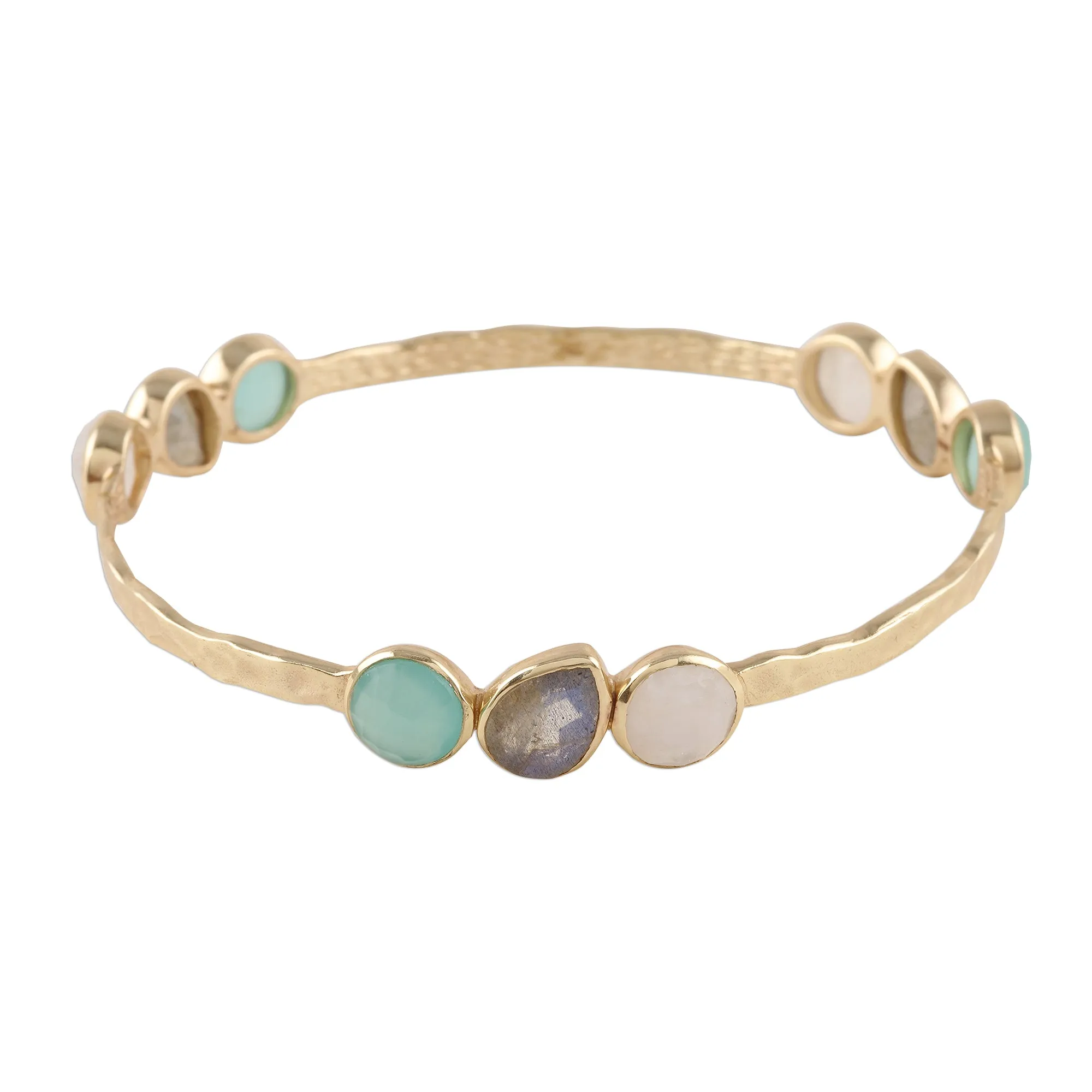 Lavish Harmony Gold Plated Multi-Gemstone Bangle Bracelet from India