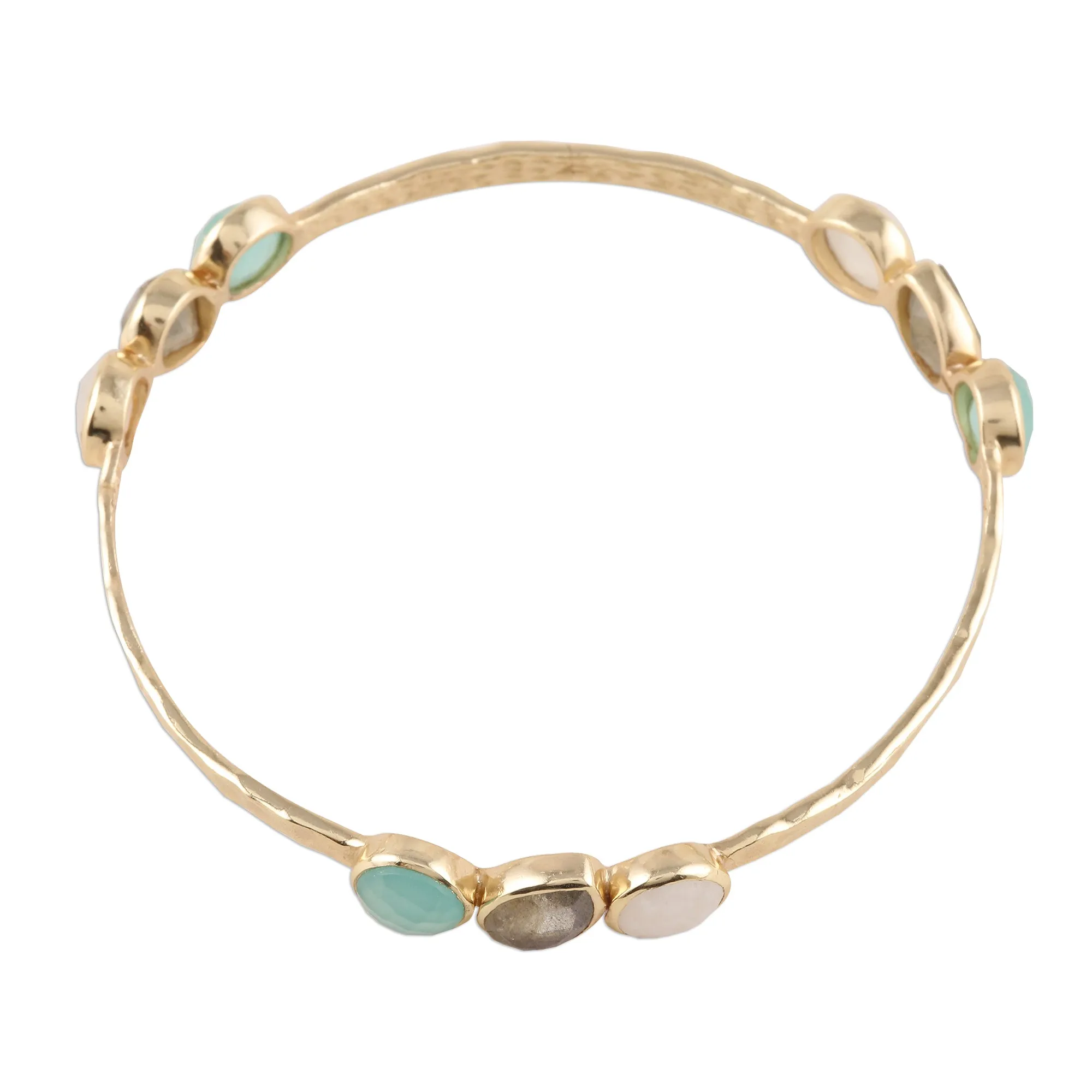 Lavish Harmony Gold Plated Multi-Gemstone Bangle Bracelet from India