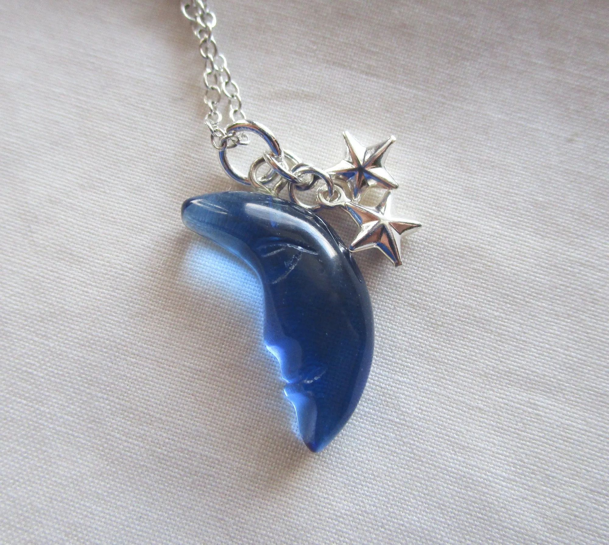 London Blue Moon Quartz Silver Stars Celestial Pendant Necklace