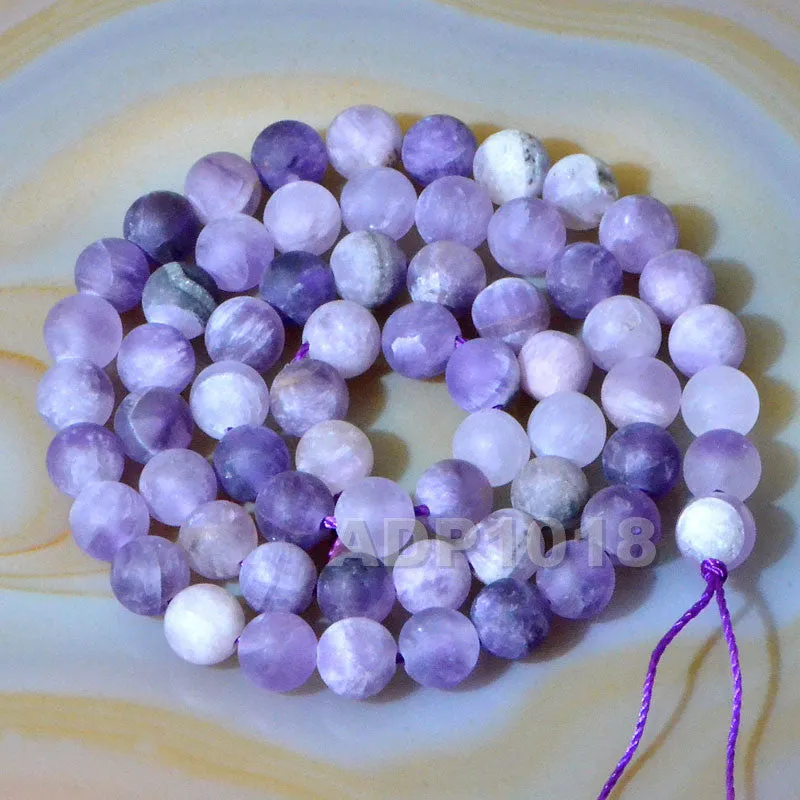 Matte Natural Dream Lace Amethyst Gemstone Round Loose Beads on a 15.5" Strand